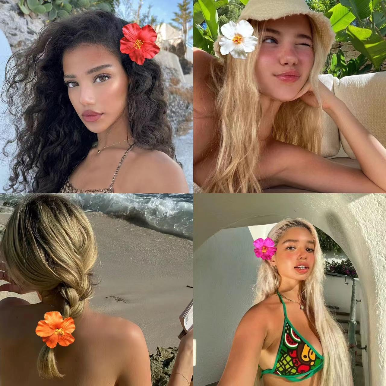 NATOSU Pack of 5 Hawaiian Flower Hair Clips, Plumeria and Hibiscus Clips for Women, Artificial Flowers Clips, Perfect for Vacation and Beach Parties Wedding image number 2