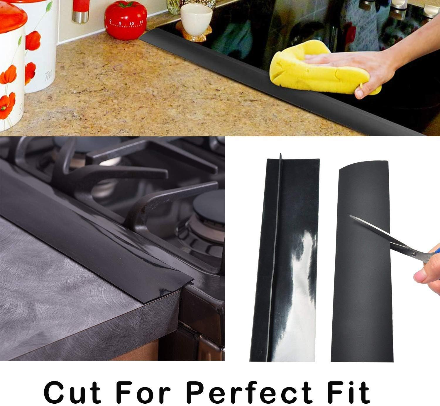 2PC Set Silicone Stove Gap Cover Guard Spill Seal Slit Home Garden Kitchen Accessories Kitchen Cooktop Counter Strip 21Inch (21 Inch, White) - White image number 6