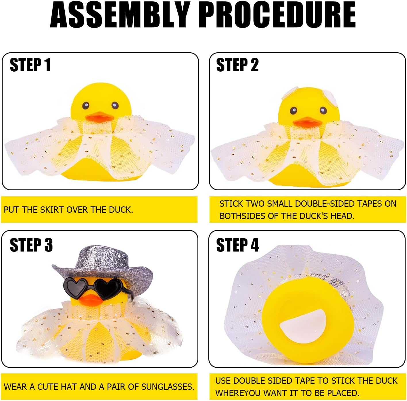 2 Pcs Mini Rubber Ducks with Skirt and Glasses, Cute Car Dashboard Decoration Accessories image number 3