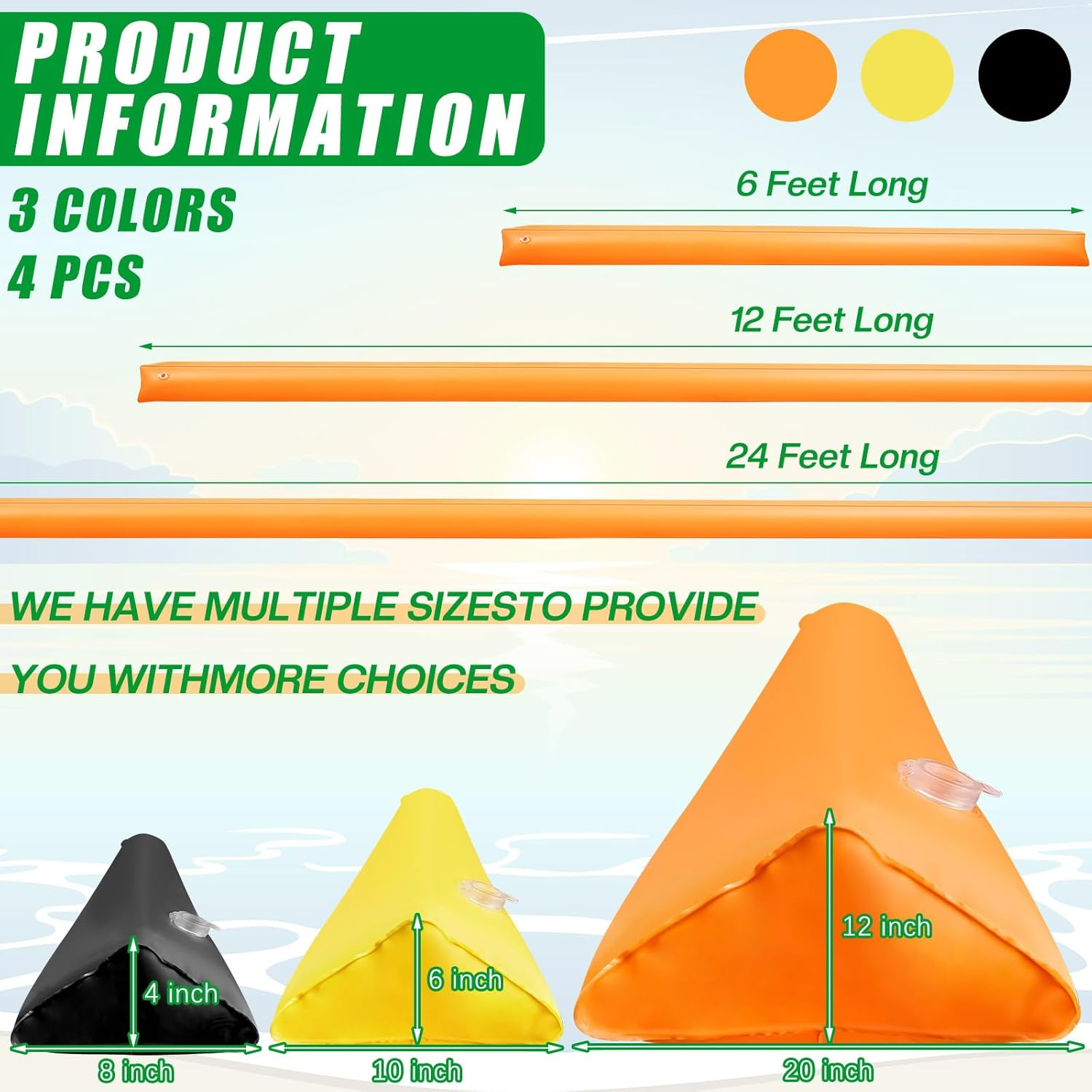 Amylove 4 Pcs PVC Inflatable Flood Barriers for Home Reusable Garage Water Barriers Flood Prevention Barriers for Flooding Rain Snow Melted Garage Door Basement Home(Orange, 6 Ft X 20 in X 12 In) image number 5