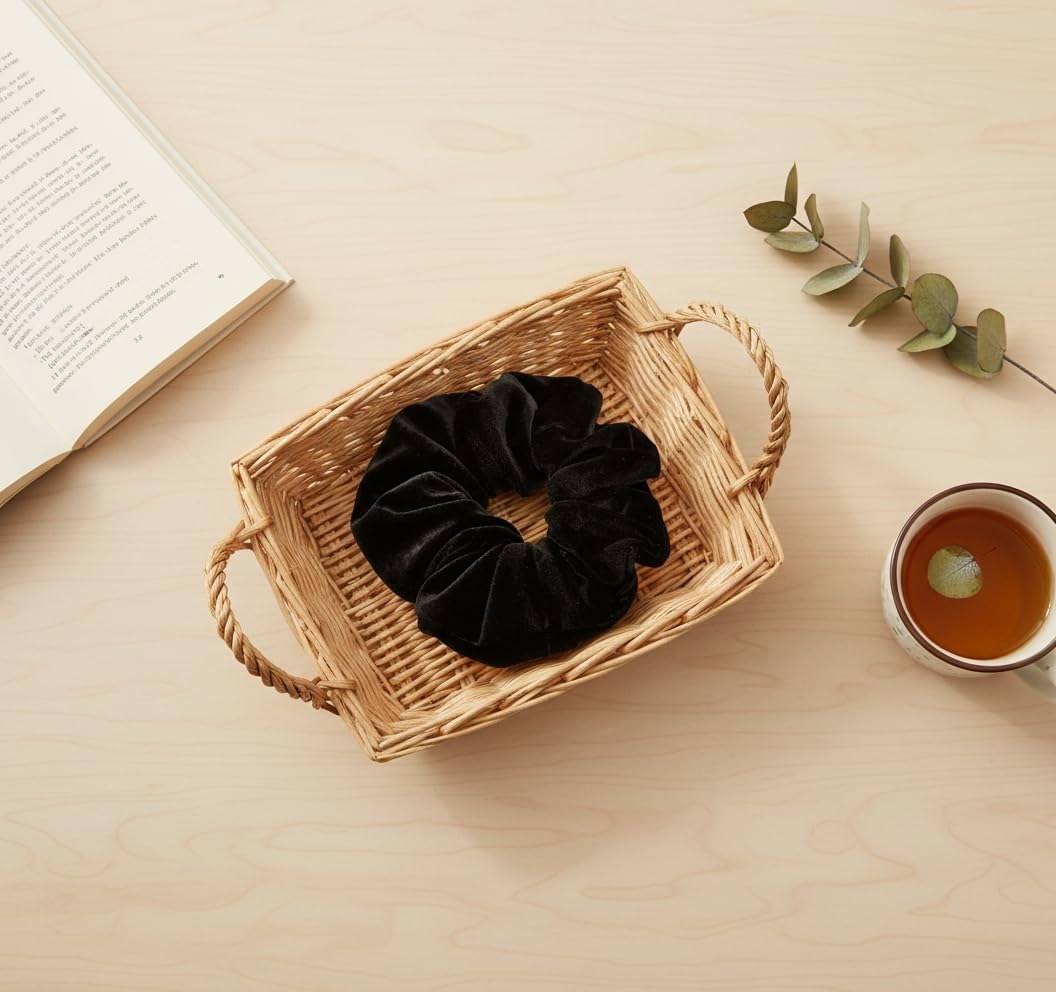 Large Soft Velvet Hair Scrunchie & Tie, Ponytail Holder for Thick Hair (Black)- Haheihei image number 3