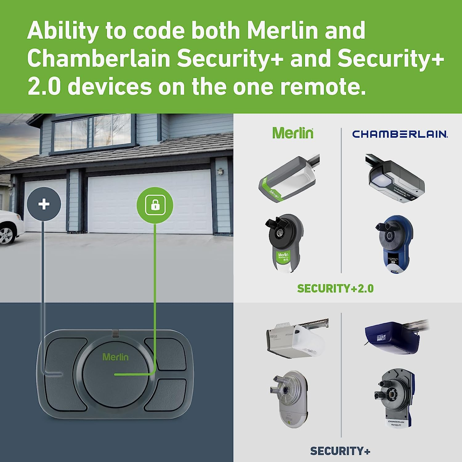 Merlin E964M Four Button Car Visor Garage Remote Control (Security+2.0 & Security+) Compatible for Merlin & Chamberlain Garage Door Openers, Control 4 Garage Door Opener, Car Visor Clip Included image number 5