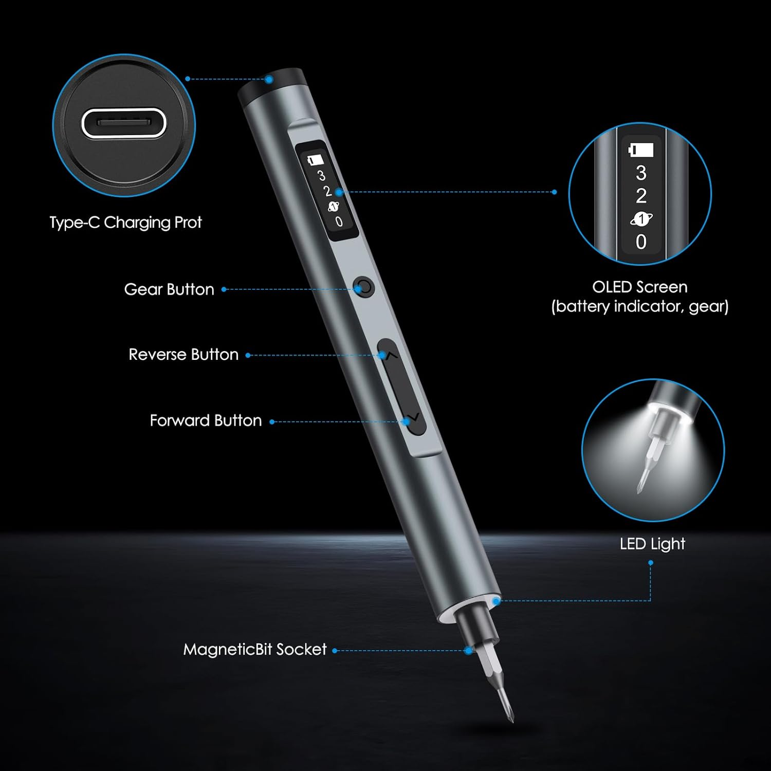 AMIR Mini Electric Screwdriver, 62-In-1 Precision Screwdriver Set with 60 Magnetic Precision Bits, 3 Torque Settings, Magnetic Storage, Repair Tool Kit with 3 LED Lights for Phone, Camera, PC, Watch image number 3