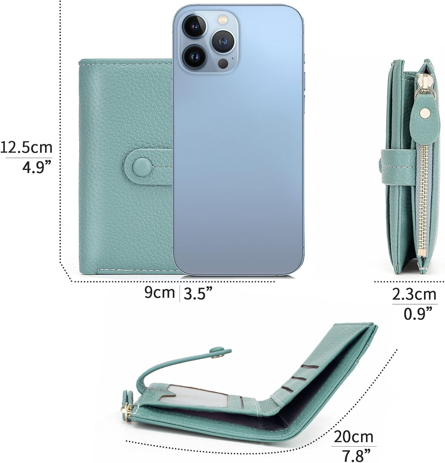 HKCLUF Small Wallets for Women,Zipper Leather Wallet Ladies Small Compact Bifold Credit Card Holder Coin Purse with ID Window, B4-Green, Small Wallet, Minimalist