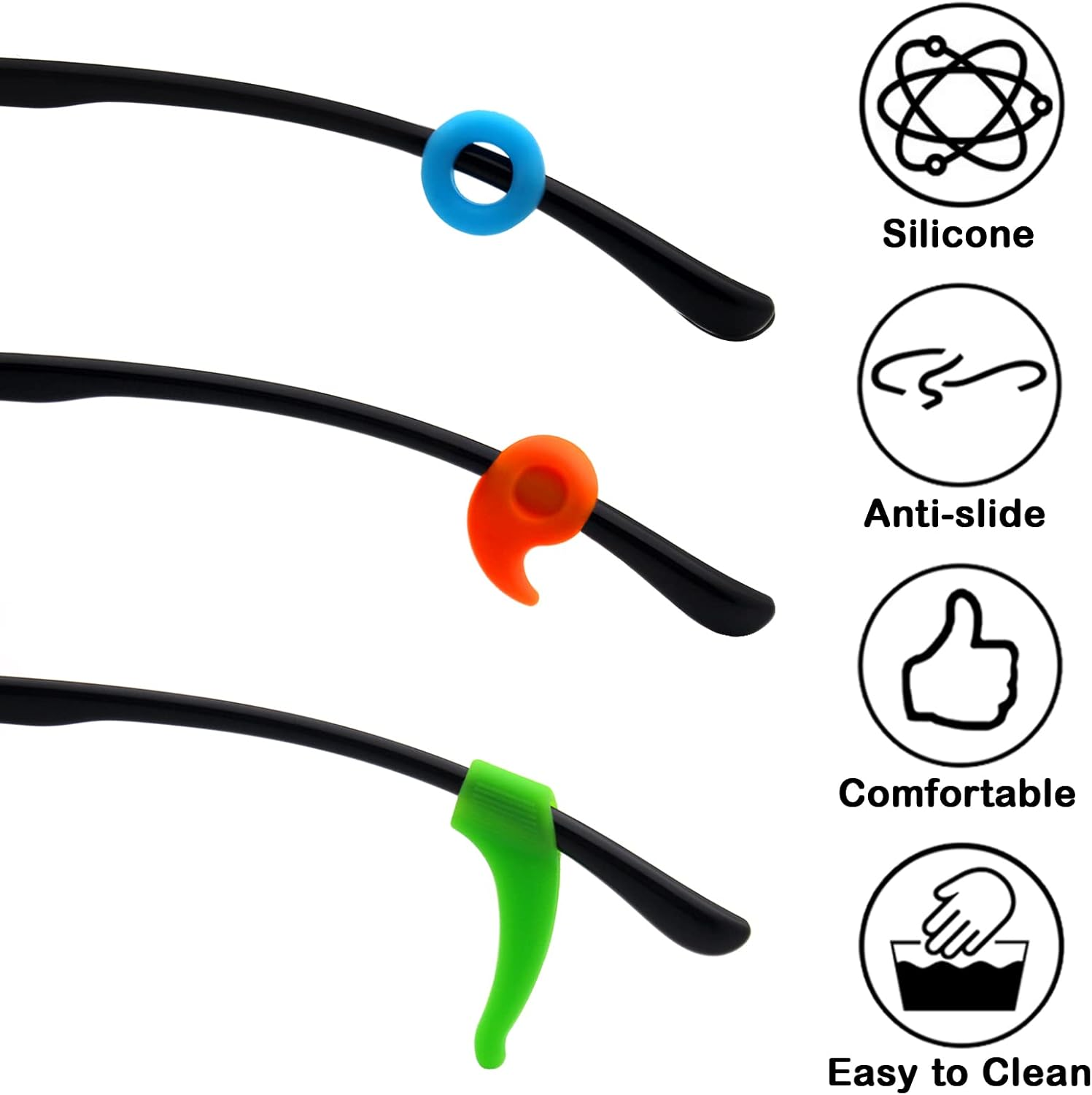 Benvo 12 Pairs Eyeglasses Retainers Silicone Glasses Temple Holders Anti-Slip Protectors Comfort Eyewear Spectacle Stay Put Glasses Stoppers Ear Grip Hooks(3 Variety Designs in Multi-Color)) image number 5