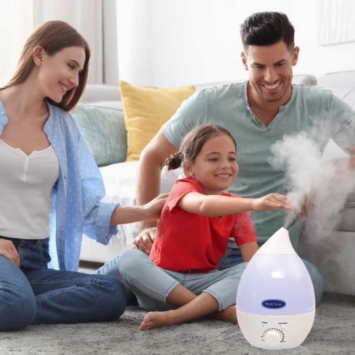 Medescan Rainbow Mist Ultrasonic Cool Mist Humidifier &ndash; 2.8L Tank, 20H Runtime, Aromatherapy Tray, 7-Colour LED Night Light, Whisper-Quiet, Portable & Sleek Design for Home & Bedroom - Filter Required image number 1