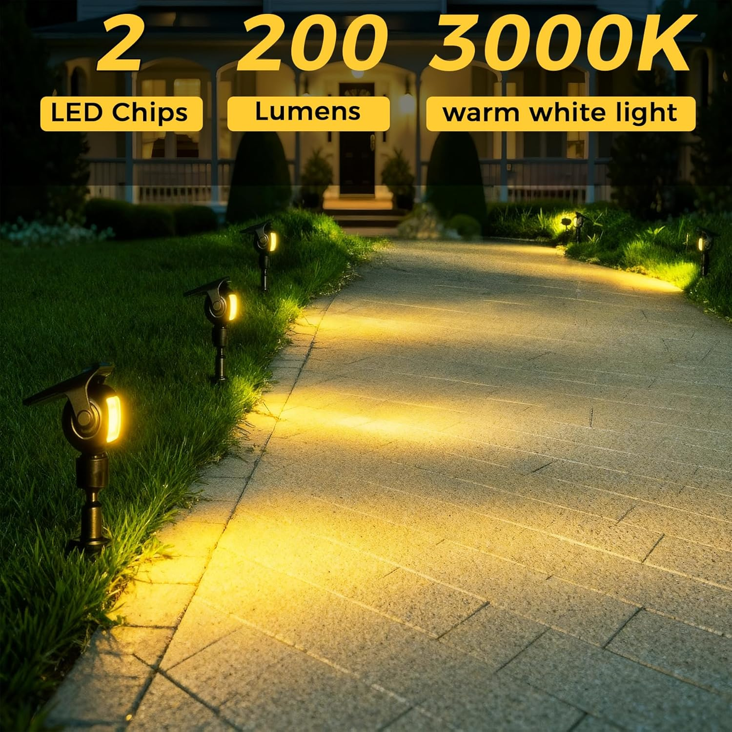 LED Solar Garden Spotlights 6 Pack, 3000K Warm White Solar Lights with Ground Stakes, Dusk-To-Dawn Sensor, IP65 Waterproof Outdoor Lights for Garden, Lawn and Pathway image number 4