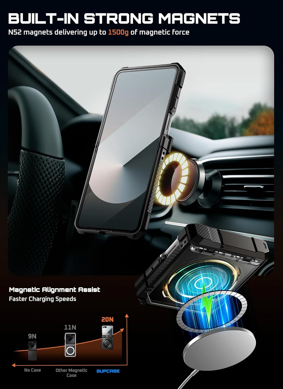 SUPCASE for Samsung Galaxy Z Flip 7 Case with Stand & Front Screen Protector (Unicorn Beetle Grip), [Support Magsafe] [Hinge Protection] Full Body Military-Grade Translucent Back Phone Cover, Black image number 3