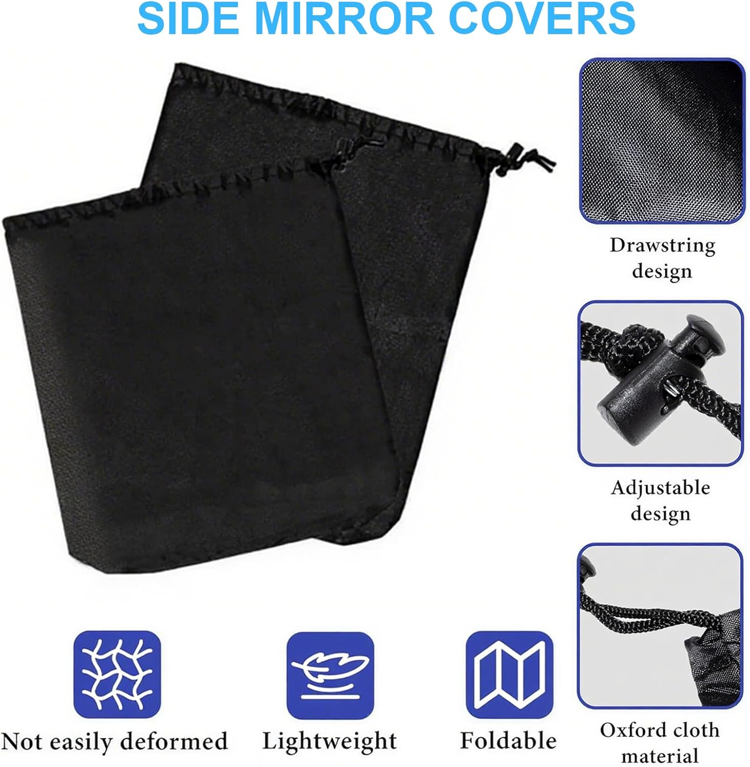 Side Mirror Cover, 4PCS Car Side Mirror Snow Cover Protects from Ice Snow Frost Dew Rain Bird Poop, Auto Rearview Protection Cover Universal Size for Cars, Black