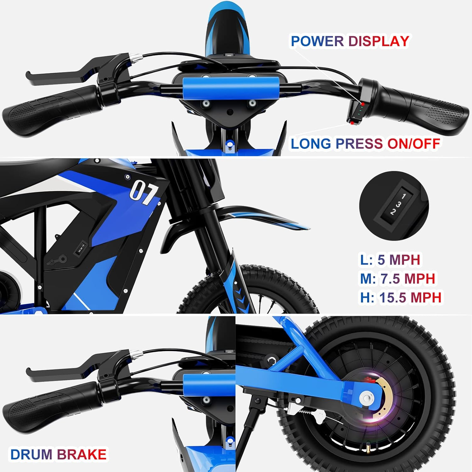 EVERCROSS EV12M Electric Dirt Bike,300W Electric Motorcycle,15.5Mph & 9.3 Miles Long-Range,3-Speed Modes Motorcycle image number 1