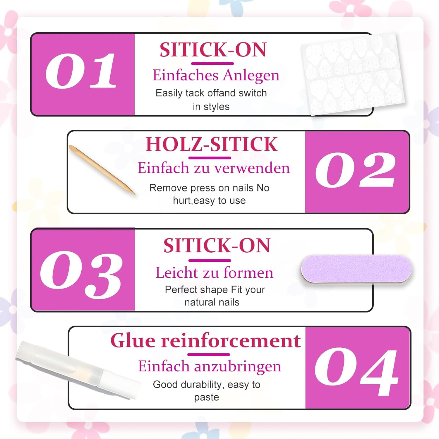 24 Pieces Long Ballerina White Fingernails for Sticking in French Nails - Press on Design with Rhinestones and Flowers, Acrylic Adhesive Fake Nail for Women Artificial Nails - Coffin False Nails image number 2