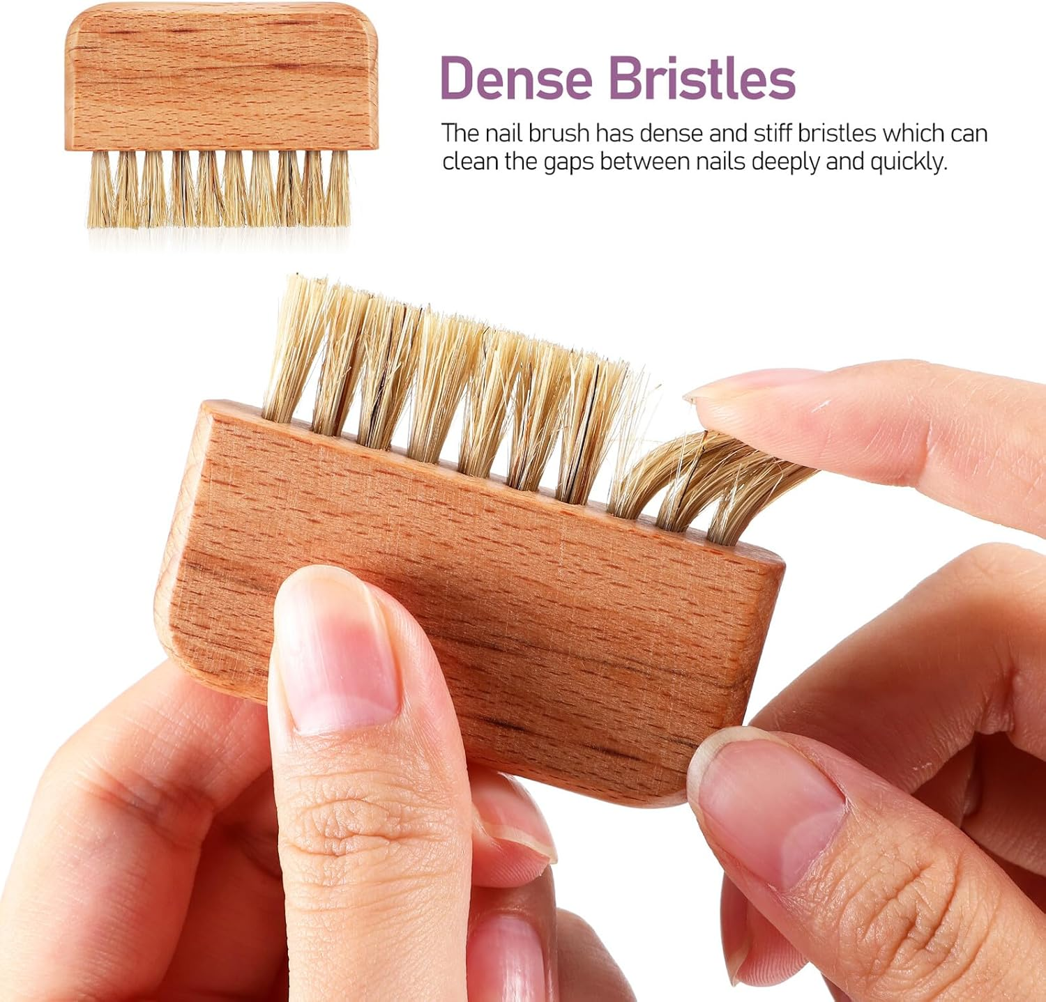 ARTSEWPLY Wooden Nail Brush with Dense Stiff Boar Bristles for Deep Fingernail and Toenail Cleaning Skin-Friendly Pedicure Scrub Tool for DIY Manicurists and Nail Care Specialists image number 3