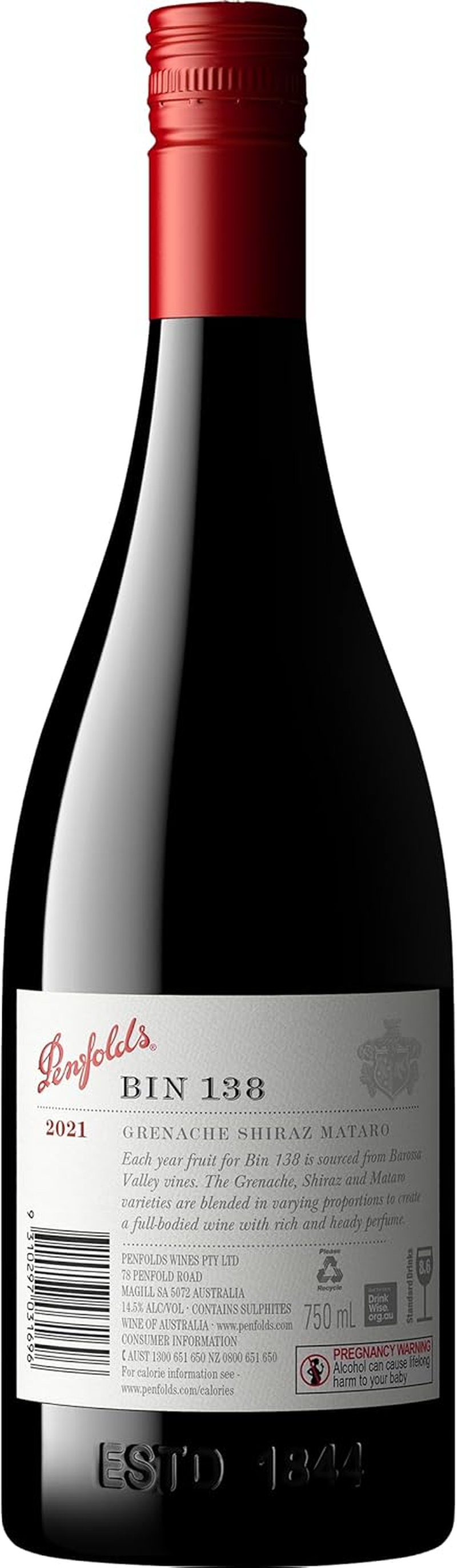 Penfolds 2021 Bin 138 Barossa Valley Grenache Shiraz Mataro Wine 750 Ml image number 3
