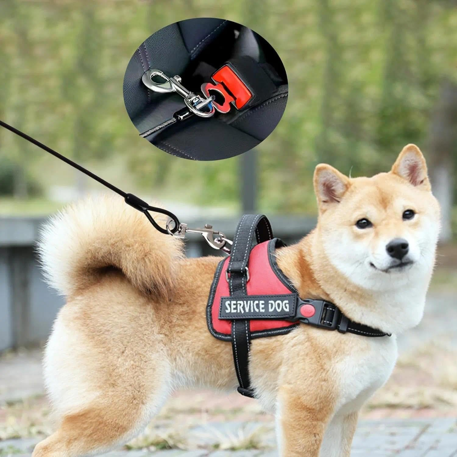 2 Pack Dog Chain Lead Cable Leash, Chew Proof Steel Rope Cable Dog Car Harness, Pet Vehicle Harness with Double Clips and Latch Attachment (60Cm) image number 2