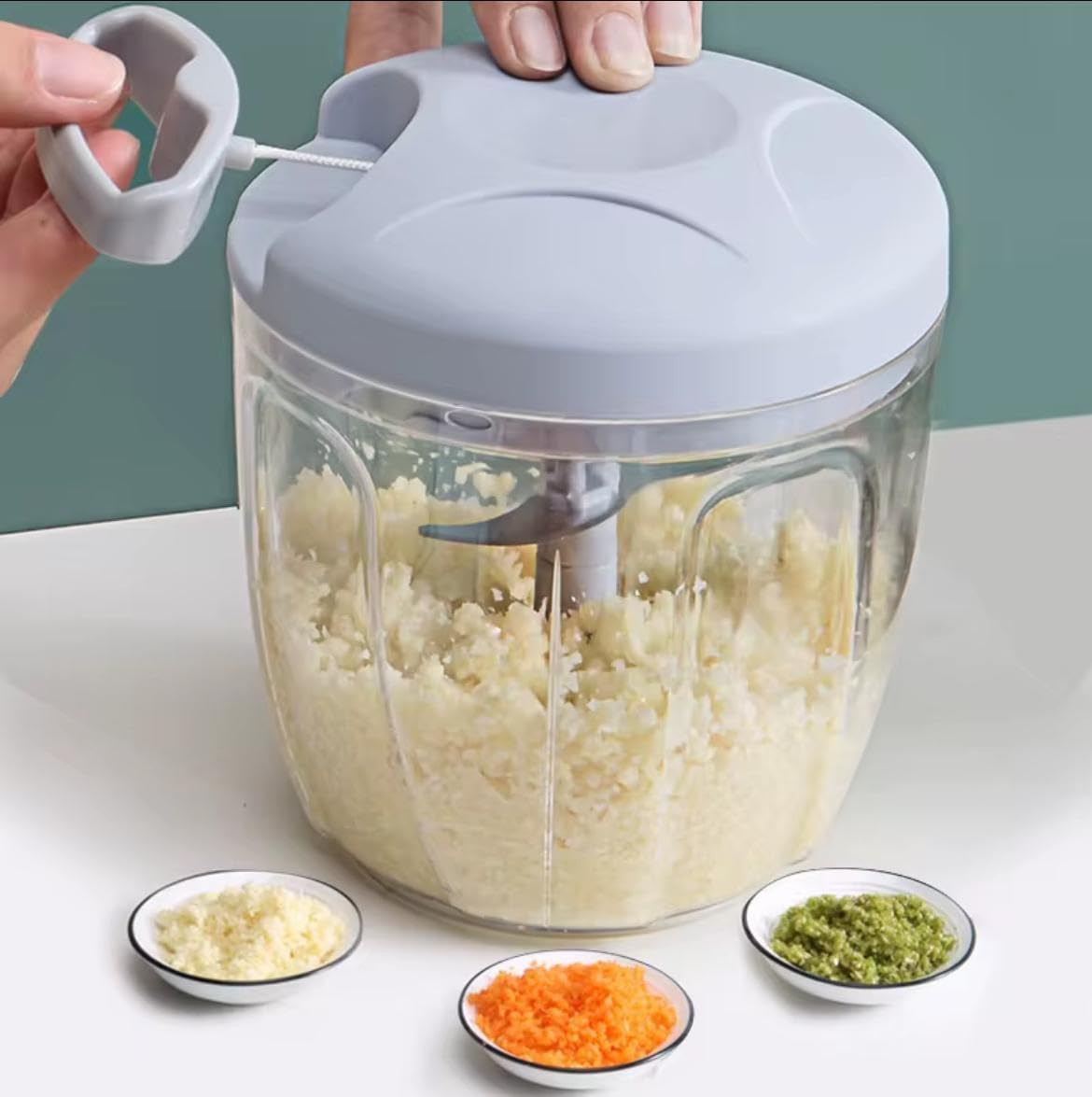 TUNG Pyt Ltd 900Ml Extra Large Manual Food Chopper Vegetable Chopper Garlic Chopper, Pull String Manual Food Processor with 5 Sharp Blades Mincer for Cutting Onions Chili Ginger Seasoning image number 1