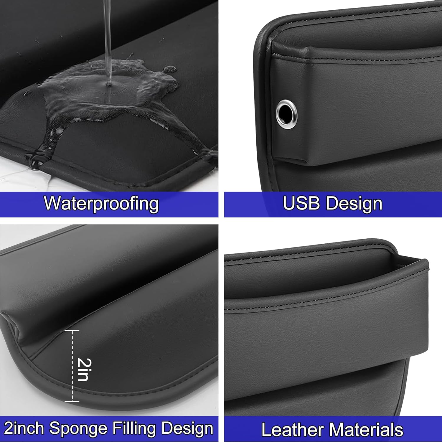 Car Seat Gap Filler, 2Pack PU Leather Auto Console Side Storage Boxes, Car Front Seat Gap Organizer, Dropping Blocker Bag Interior Accessory for Phone Sunglasses Keys Cards image number 4