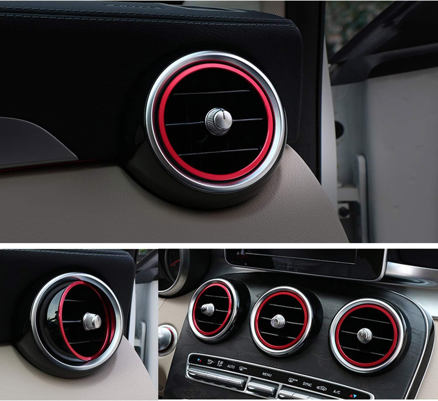 Ramecar Air Conditioner Vent Opening Inner Trim Decoration Covers for 2015-2021 Mercedes Benz W205 C180 C250 C300 C350 C400 C63 AMG, 2016-2022 GLC Class (7 Pcs, Red Aluminum) image number 4