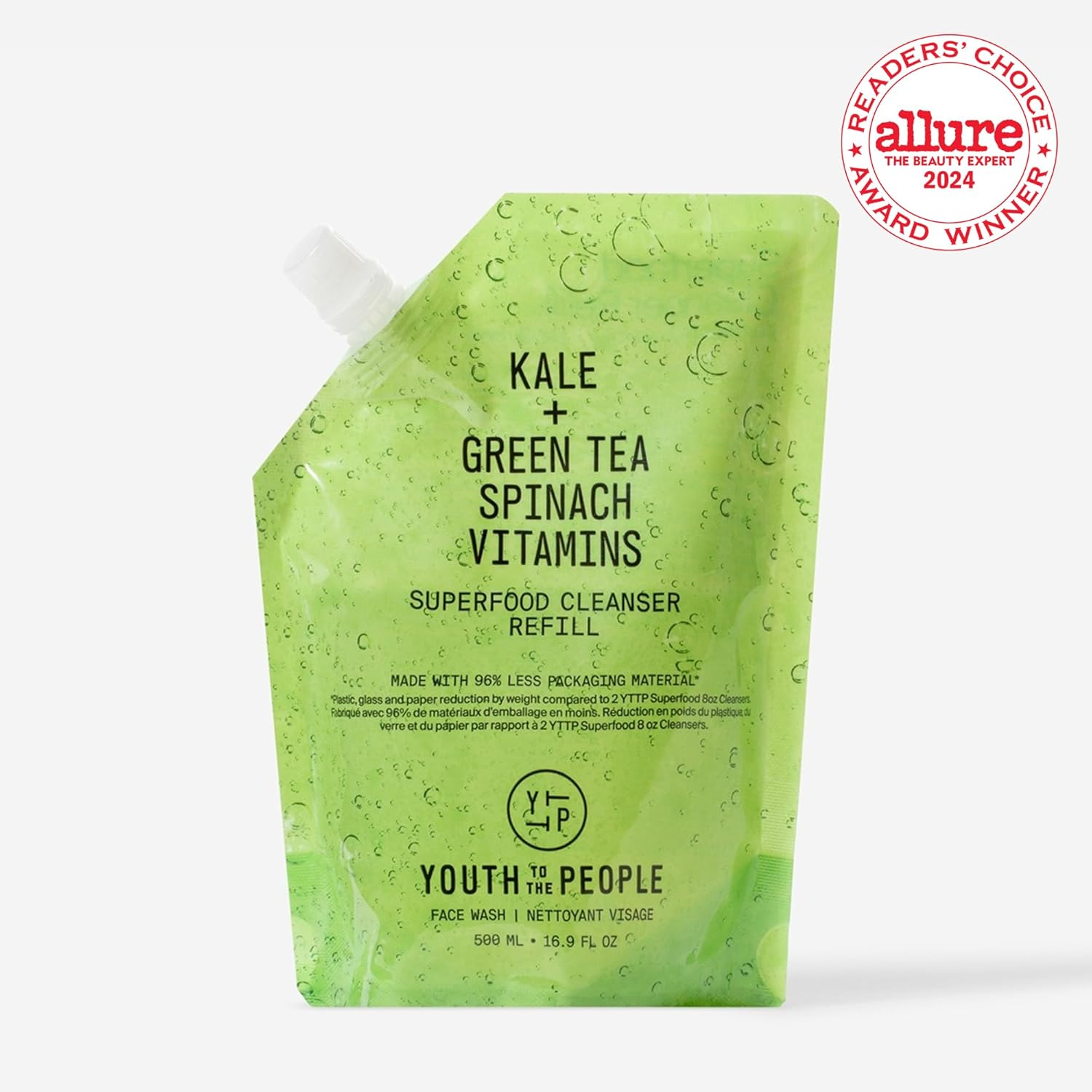 Youth to the People Superfood Facial Cleanser, Refill Size (16 Fl Oz), Kale and Green Tea Spinach Face Wash, Gentle Makeup Remover + Pore Minimizer for All Skin Types, Vegan, Refillable image number 1