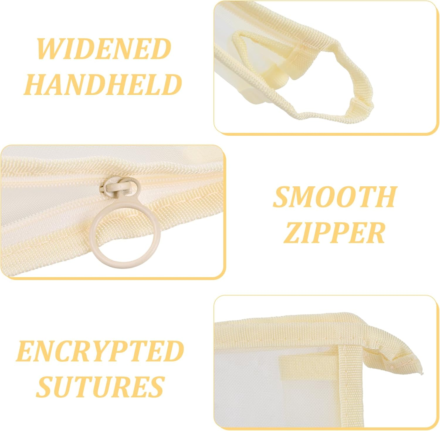 Pack of 2 Quilted Cosmetic Bags with Floral Pattern (Yellow) Made of Soft Cotton Material & Mesh Makeup Bag (Beige), Makeup Organiser for Women, Portable Toiletry Bag for Travel and Everyday Use image number 4