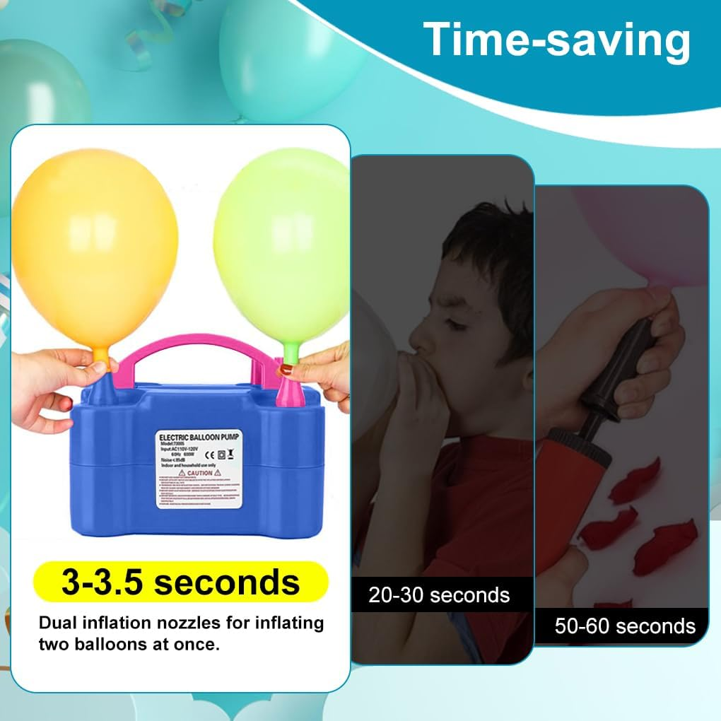 Vivva Balloon Pump Electric,600W Balloon Blower Inflator Dual Nozzle Air Pump with 2 Balloon Tying Tools,Balloons Inflator for Party Decoration (Blue) image number 5