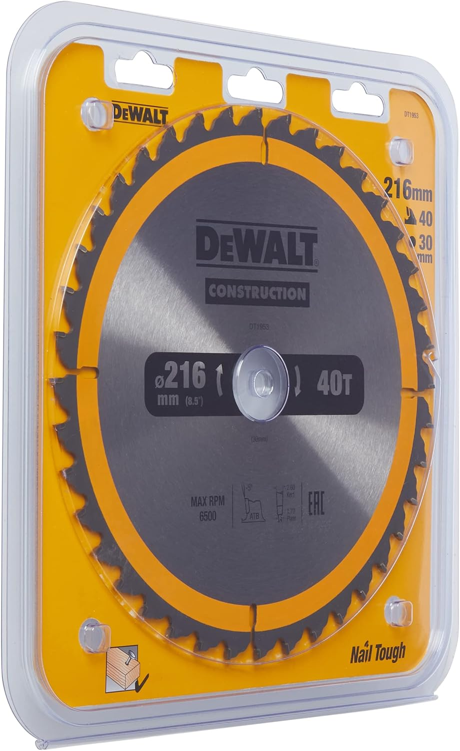 Dewalt DT1953-QZ Dt1953-Qz-Hoja Para Construcci&oacute;n 216X30Mm 40D, Yellow/Black, 216/30 Mm 40WZ image number 2