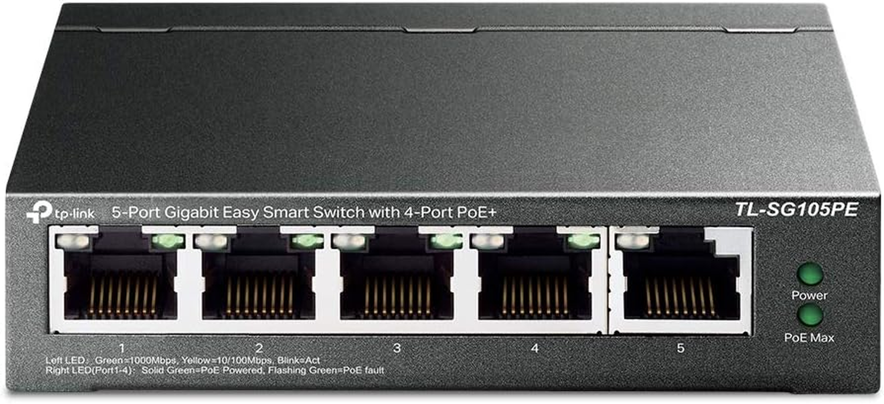 Tp-Link 5-Port Gigabit Easy Smart Switch with 4-Port Poe+, RJ45 Ports, Network Monitoring, 65W Budget, Gigabit Ports, VLAN for Security, Poe Auto Recovery, Plug & Play, Fanless Design (TL-SG105PE)