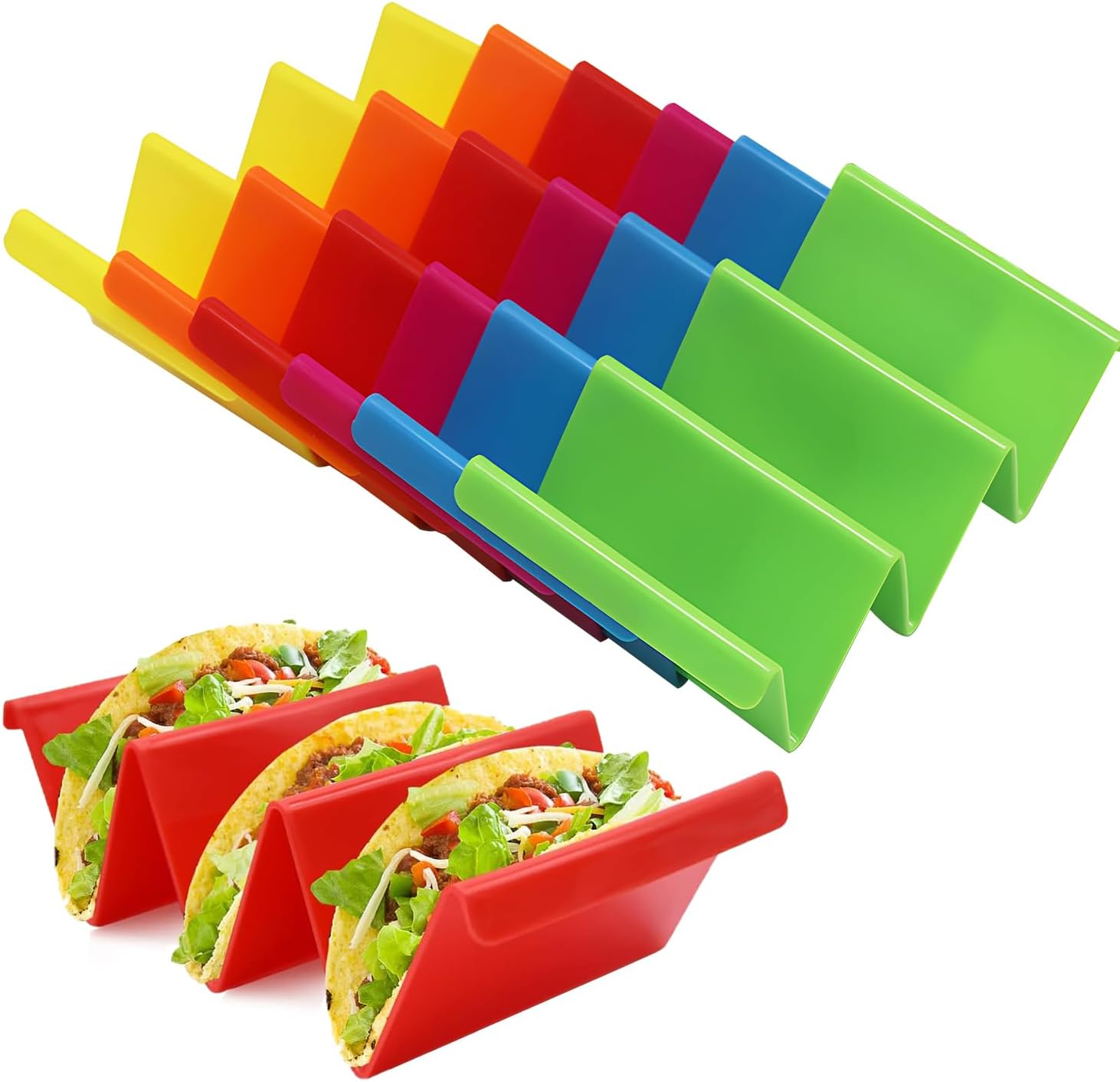 Colorful Taco Holders Set of 6,Taco Tray Plates with Handle,Each Can Hold 2 or 3 Tacos,Dishwasher and Microwave Safe (Yellow) image number 5