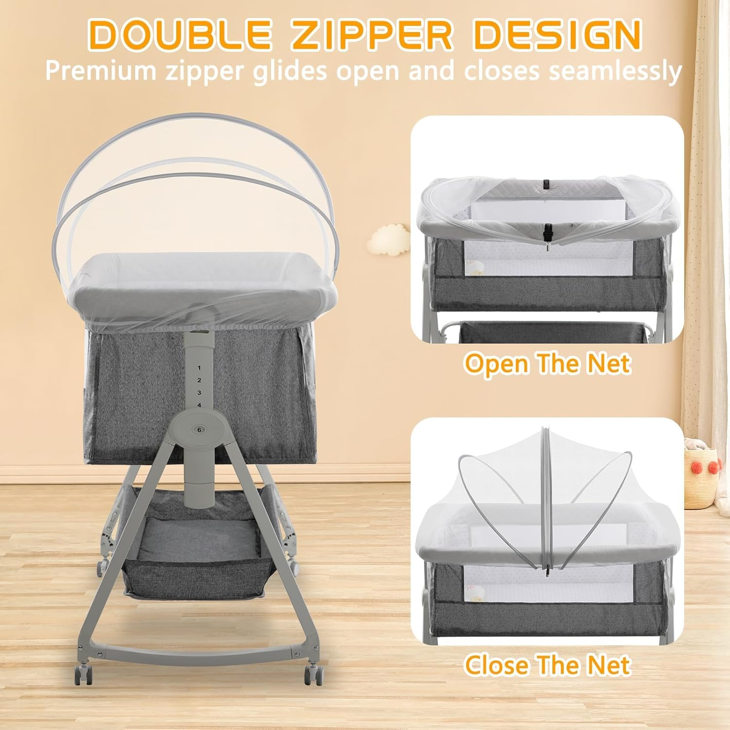 Bassinet Cover Mosquito Net, for Babies to Keep Insects/Bugs/Cats Out, Mesh Cover for Bassinet Bedside Sleeper, Travel Crib, Breathable Baby Mosquito Net with 2-Way Zipper