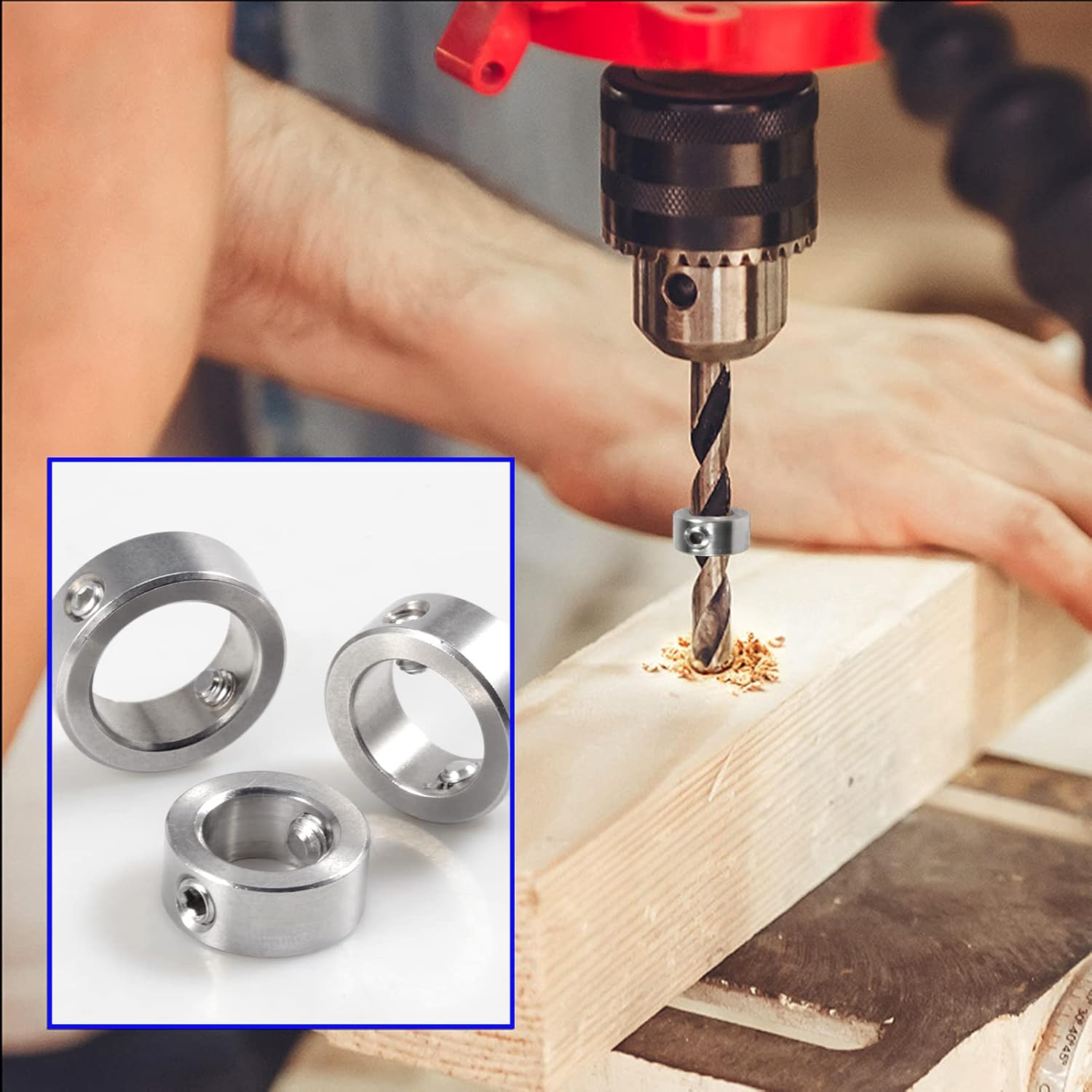 LEONTOOL 12 Pcs 3-16Mm Drill Bit Depth Stop Collar Set 304 Stainless Steel Drilling Limit Ring Drill Bit Stop Collar Set Stop Bit Collar Set Drill Tool with Hex Wrenches and Storage Box 17GD1119 image number 4