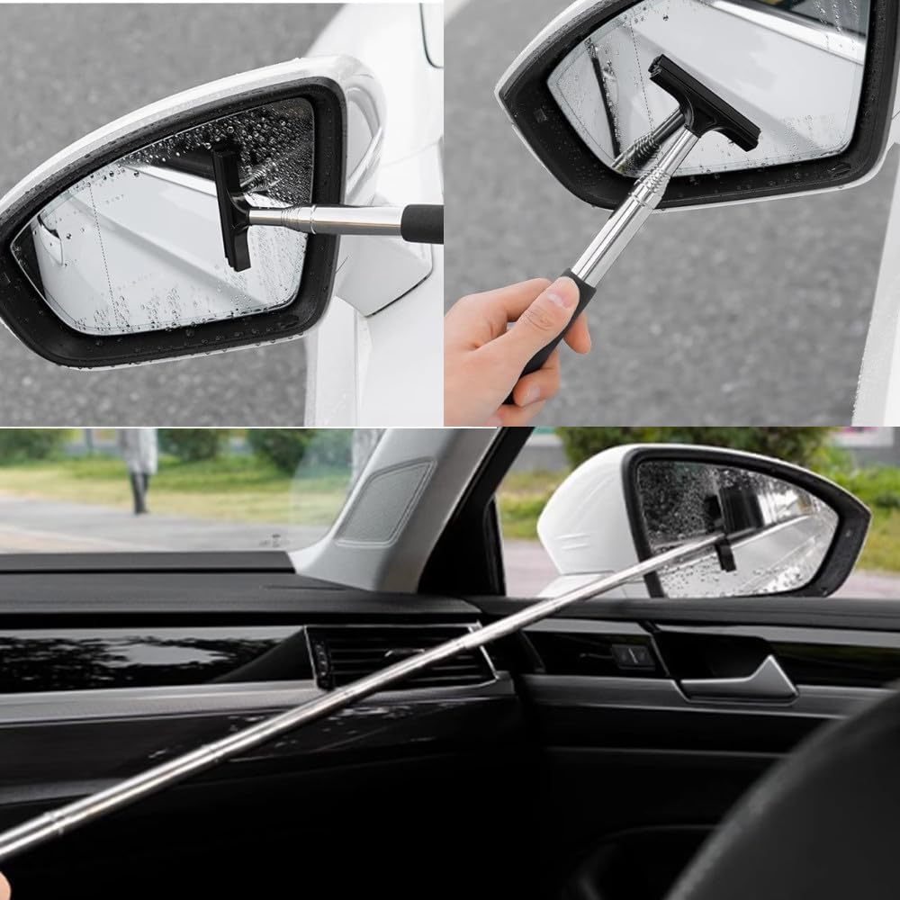 Naisfei 2 Pcs Car Side Mirror Squeegee, Retractable Car Rearview Mirror Wiper, Portable Vehicle Interior Exterior Accessories for Rainy Foggy Weather(Black) image number 4