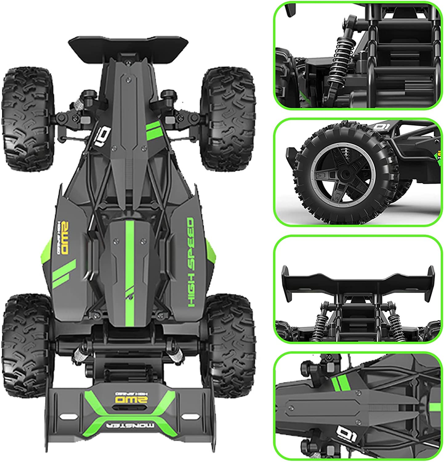 RC Cars G3063R 1:18 Scale 2.4Ghz High Speed Remote Control Car, 15-20 Km/H High Speed Racing RC Truck Electric Toy Car for Kids, 1-Pack Black Green image number 1
