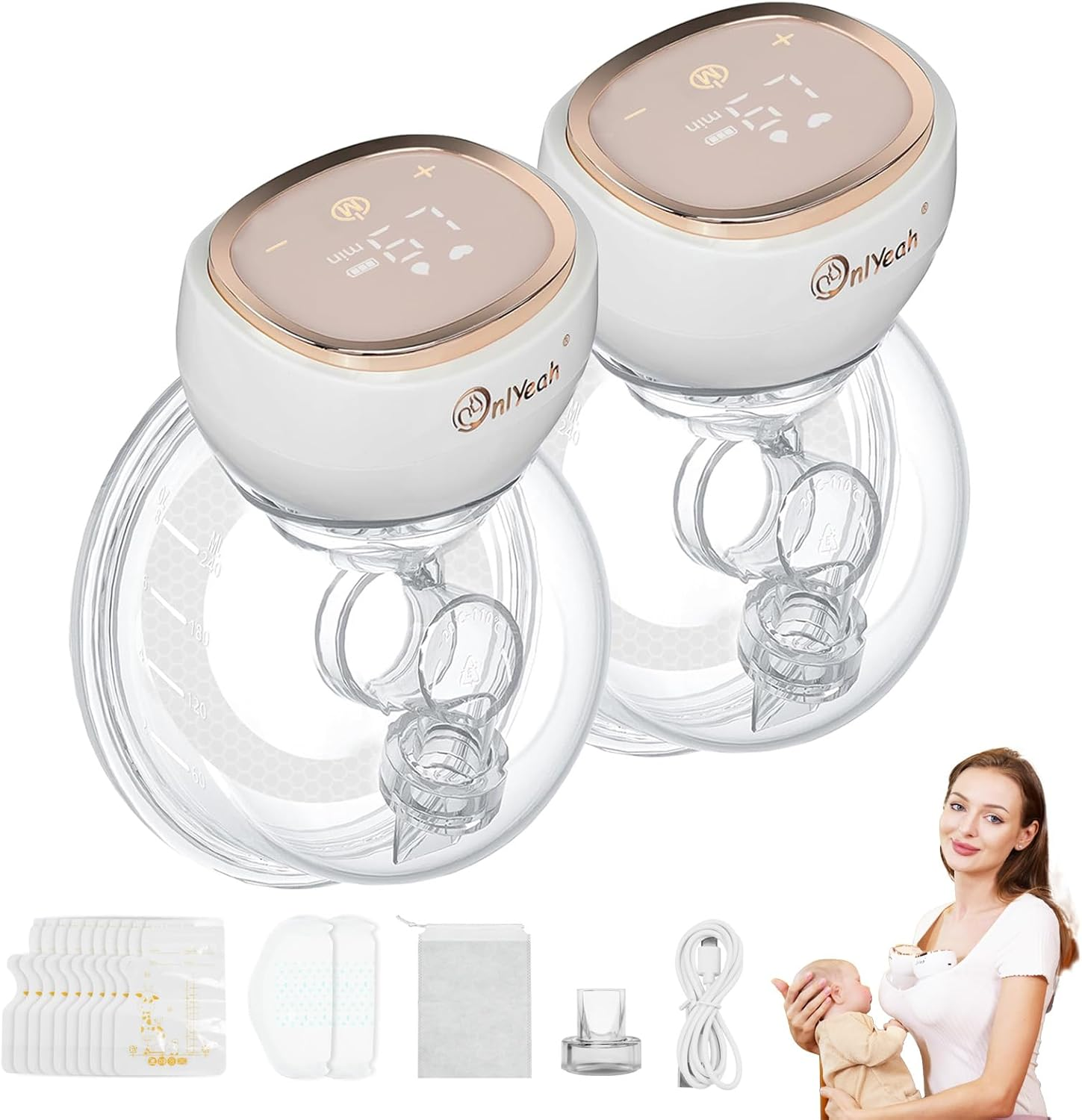 Breast Pump, Wearable Breast Pump Electric Breast Pump Hands Free Portable Breast Feeding Pumps,3 Modes-9 Levels Painless Low Noise Touch Screen Baby Pump with 2 Pack image number 3