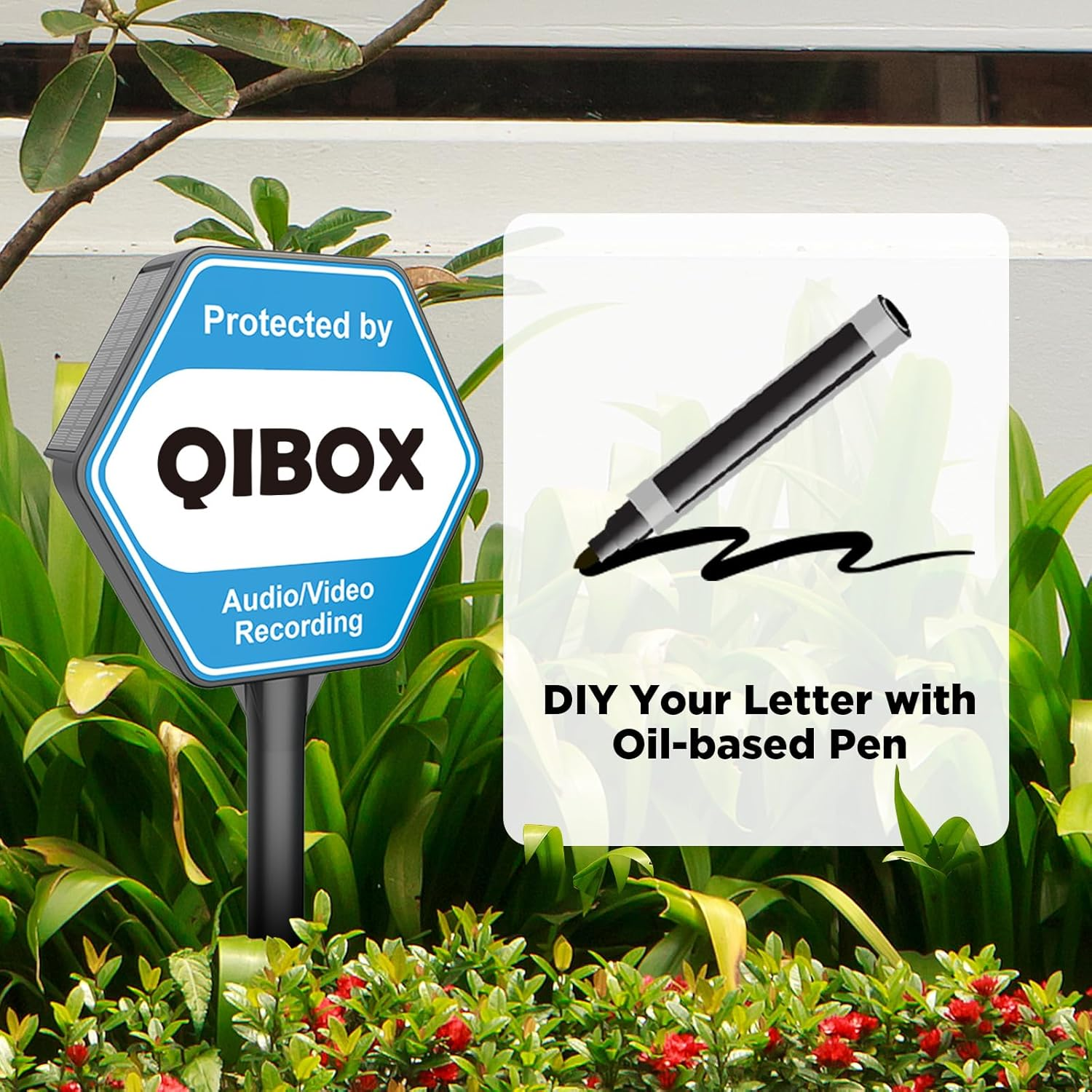 QIBOX Solar Security Sign for Yard, Audio/Video Recording Sign LED Illuminated Outdoor, Weather Resistance Home Security Signs with Stakes for outside Home, Yard, Street, House image number 2