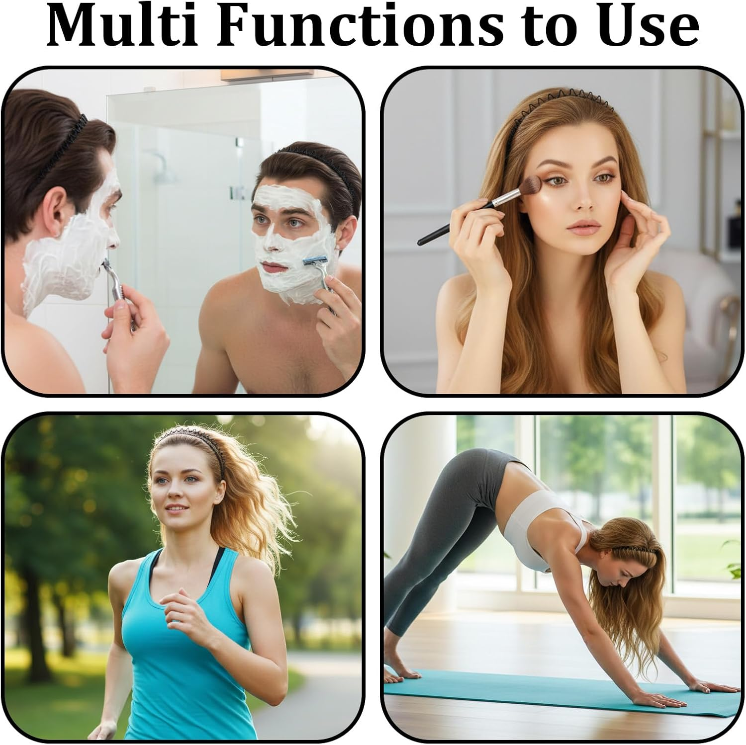 Sibba Pack of 6 Metal Hair Bands, Unisex Wave Hair Bands for Sports and Daily Life, Non-Slip Elastic Headbands for Running, Yoga and Parties, Black image number 3