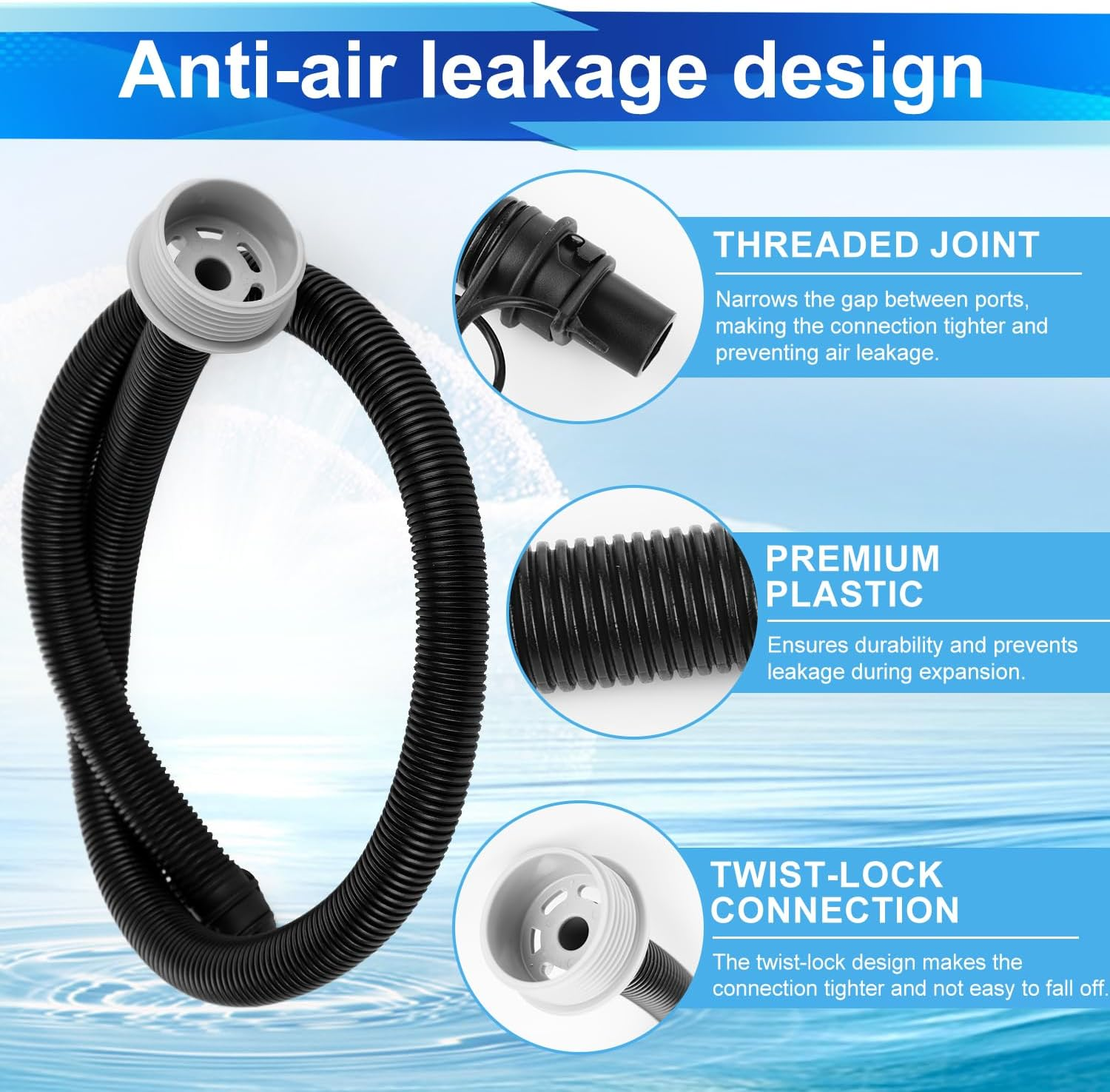 Inflatable Hot Tub Hose Set, Air Bathtub Hose Pipe Tube with Connecting Nut Portable Hot Tub Replacement Hose Spa Inflate Draining Hose for Coleman, Intex Bath Tub Replacement Parts image number 2