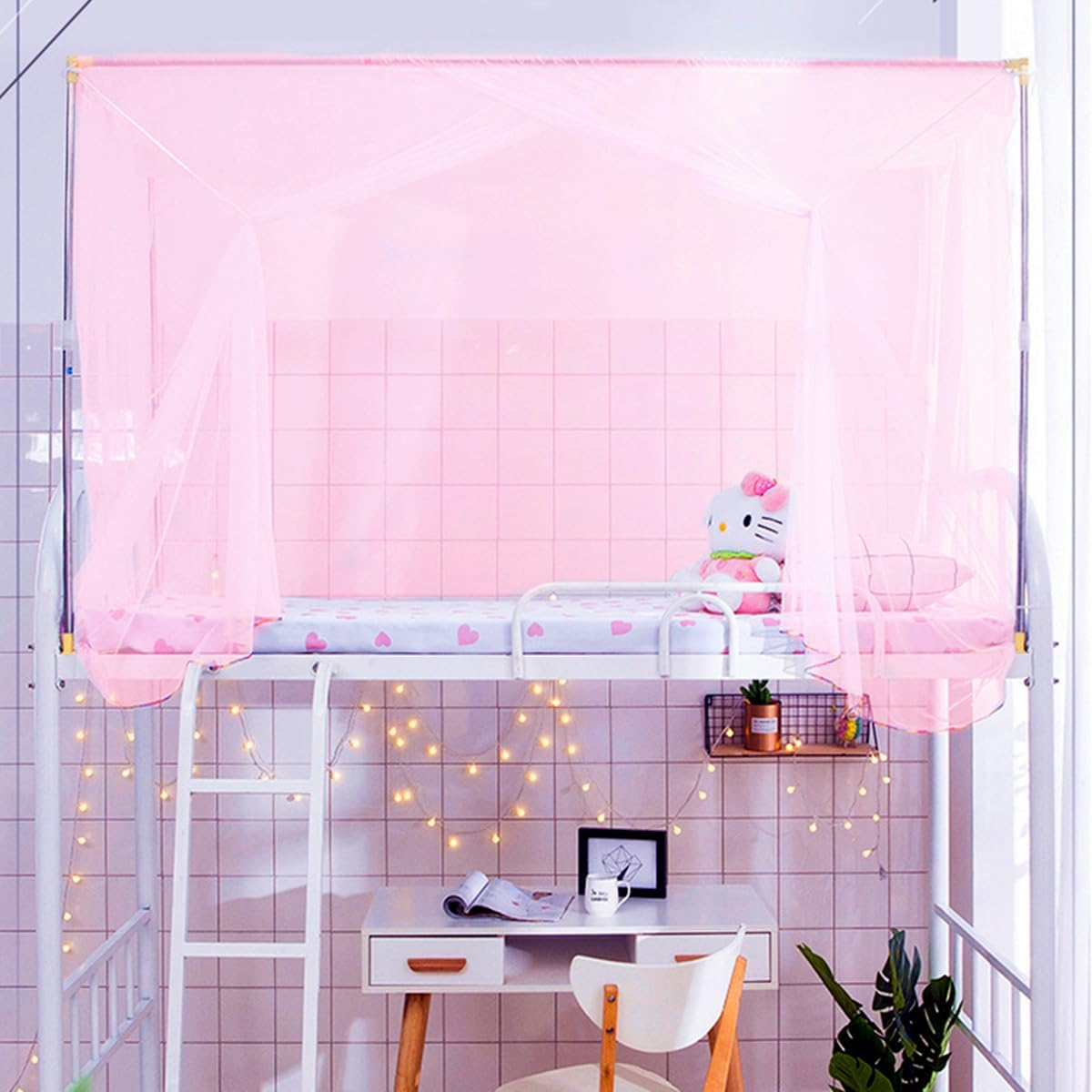 Eimilaly 8 Corner Canopy Curtains for Girls Boys Bed Decor, Dormitory, Loft, 1-1.8M or Outdoor Camping, Suit for 1M Single Door Pink image number 4