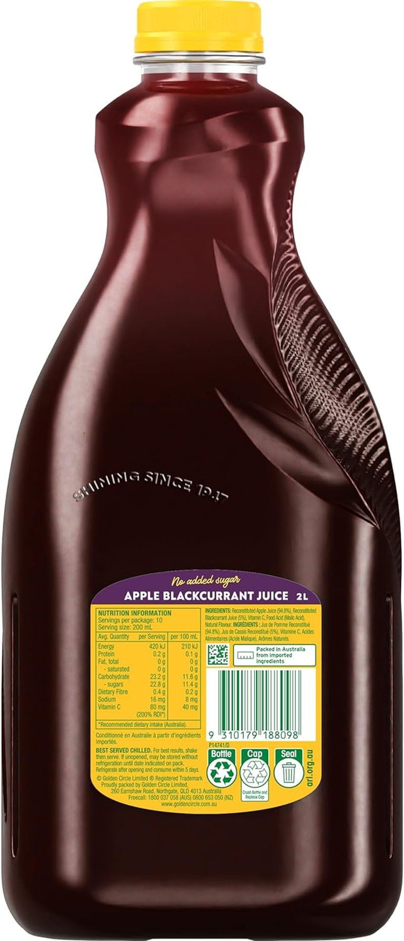 Golden Circle Apple and Blackcurrant Fruit Juice No Added Sugar No Artificial Colours, Flavours or Preservatives 10 Serves 2L image number 1