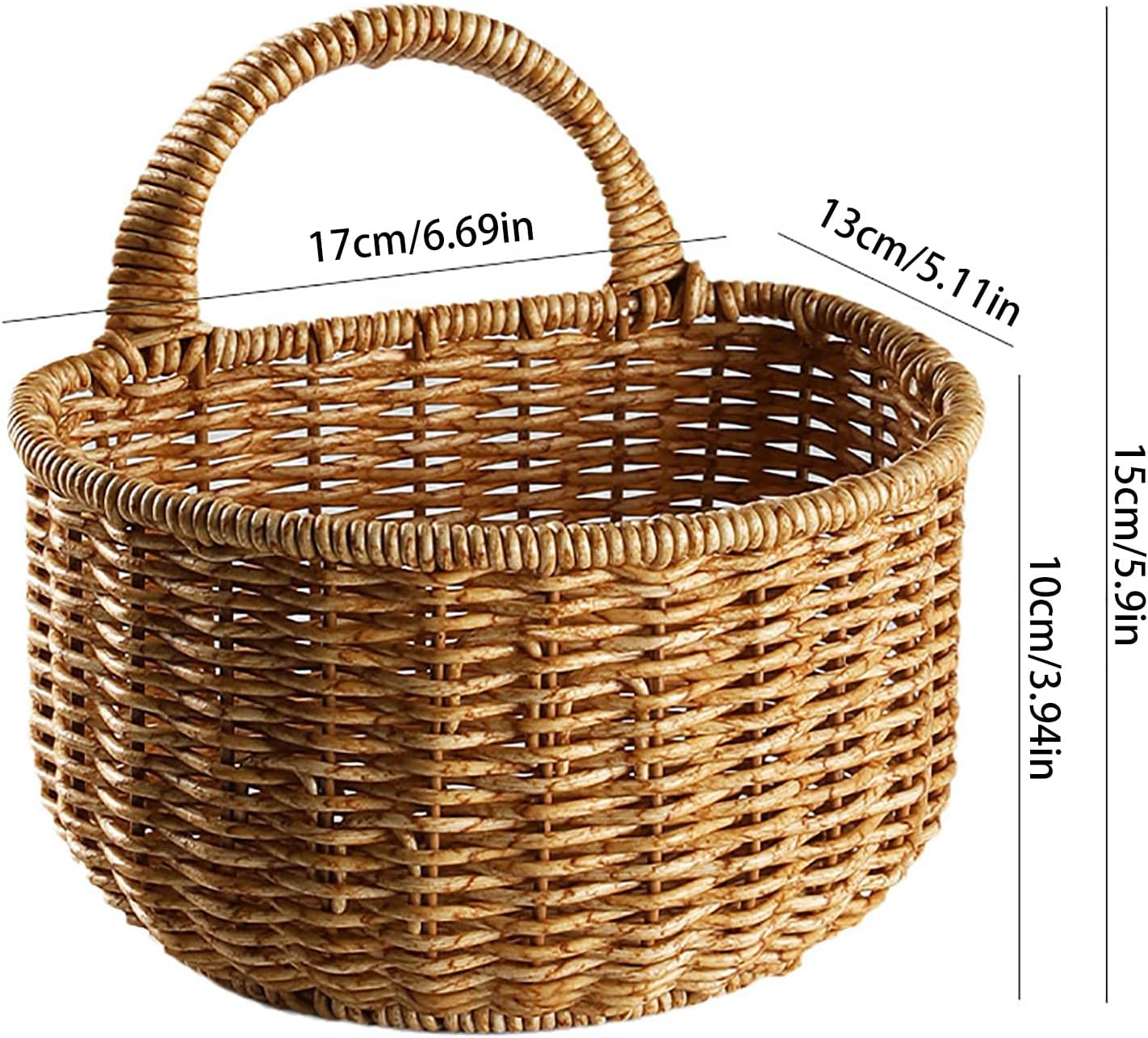 JMEDIC Wall Hangings Wicker Basket, Hanging Small Woven Storage Basket with Handle, Shelf Basket Organizer for Flower Plants image number 4