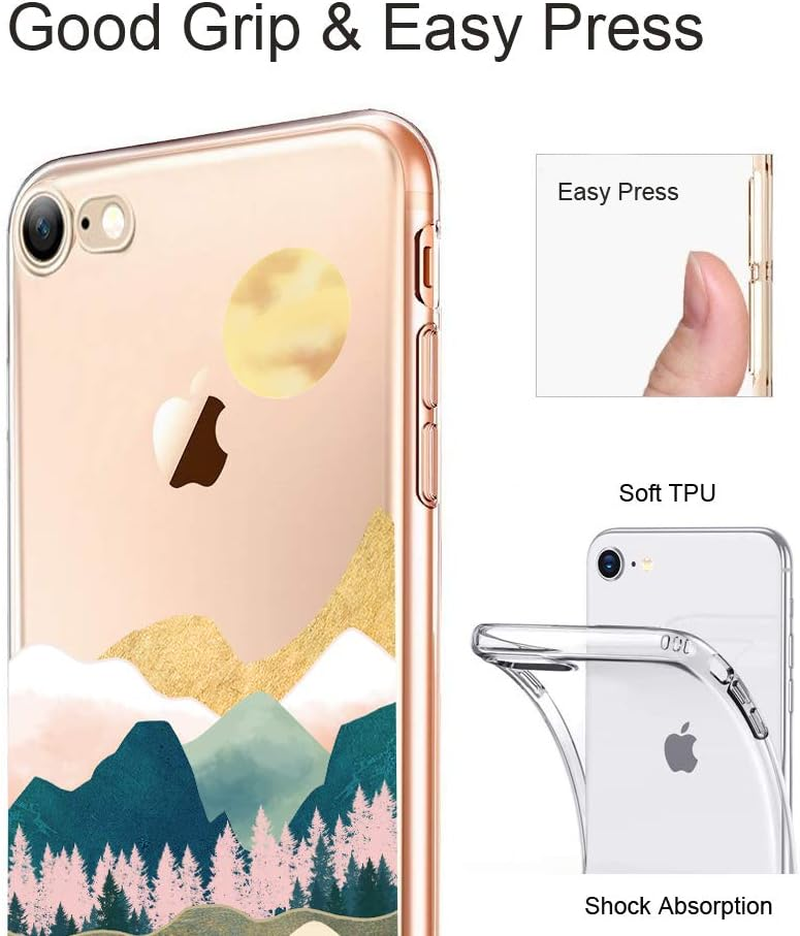 Unov Case for Iphone SE 3Rd (2022 Ver) Iphone SE 2Nd (2020 Ver) Iphone 8 Iphone 7 Case Clear with Design Embossed Pattern TPU Soft Shock Bumper Absorption Slim Protective 4.7 Inch (Sierra Mountains) - Great Wave image number 2