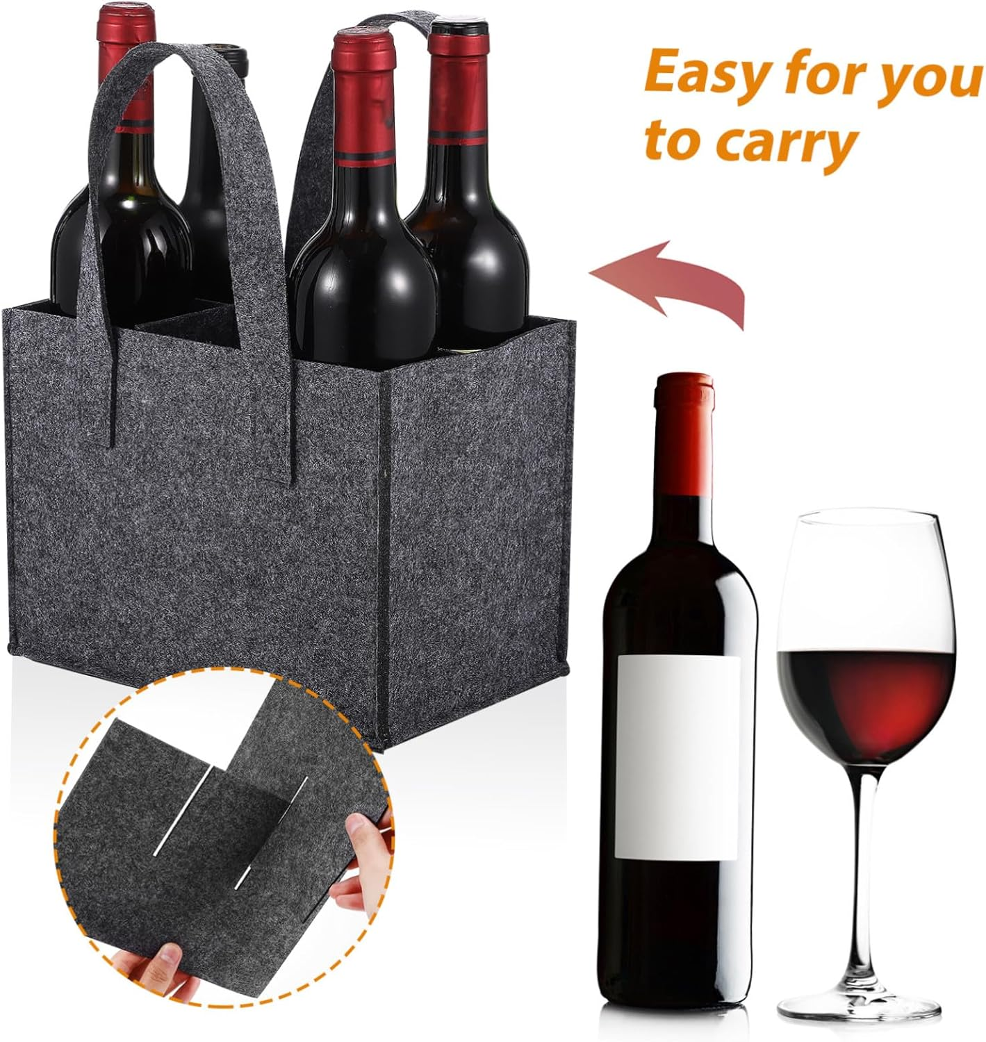 AUTSUPPL 4Pcs Reusable Felt Wine Carrier Bag with Divider for Bottles Soft Thick Material Tote for Travel Picnic Camping Multipurpose Bottle Storage and Handbag Portable Handle Design image number 6