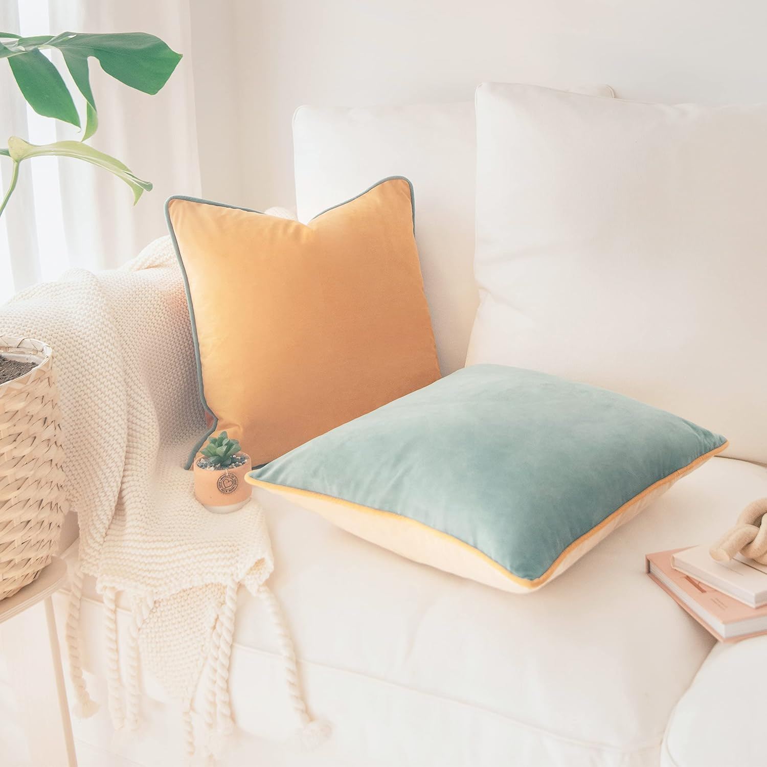 Monday Moose Decorative Throw Pillow Covers Cushion Cases, Set of 2 Soft Velvet Modern Double-Sided Designs, Mix and Match for Home Decor, Pillow Inserts Not Included (18X18 Inch, Orange/Teal) image number 2