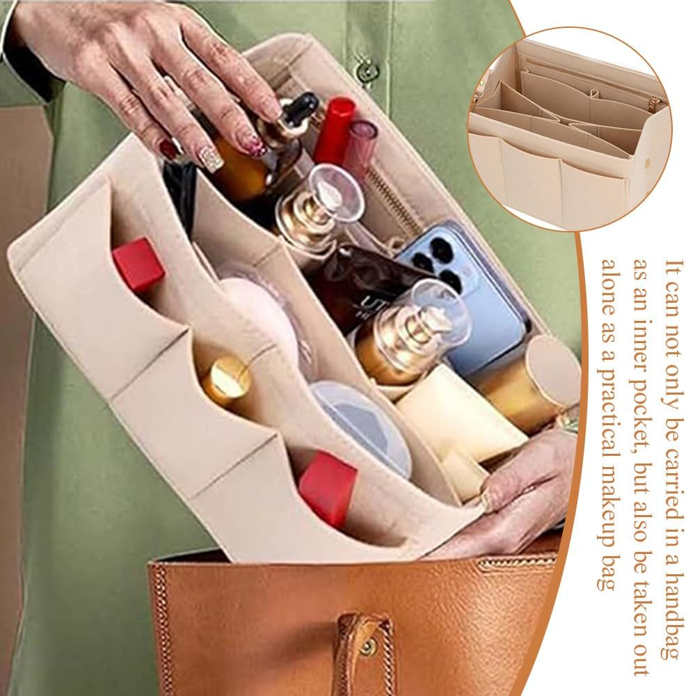 MOTRAIN Removable Makeup Handbag Insert/Storage Plugin,Inner Bag of Bag Felt Cloth Cosmetic Bag,Felt Purse Organizer Insert for Handbag image number 2