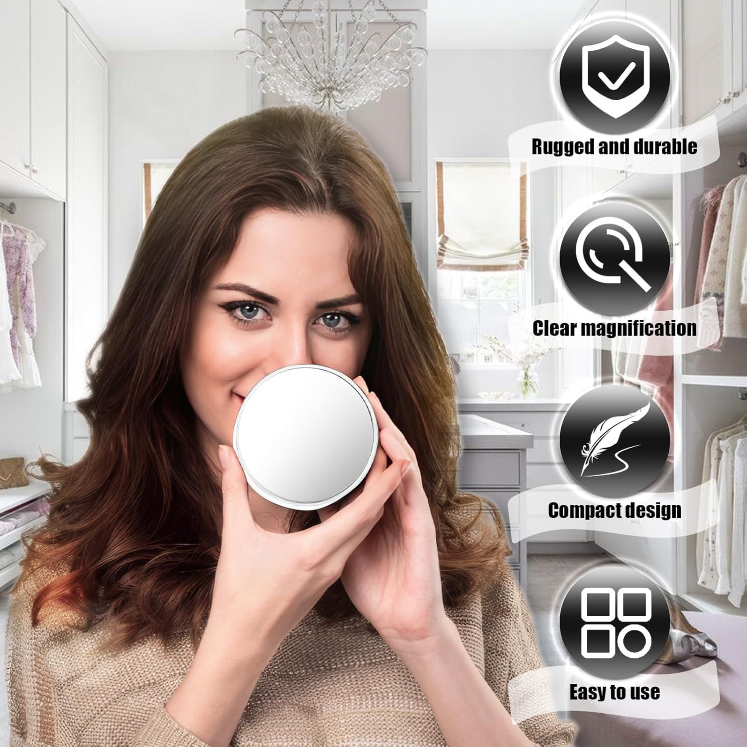 30X Magnifying Mirror, 3.4 Inch Magnifying Makeup Mirror, Travel Magnifying Mirror for Eyes Makeup, Eyebrow Tweezing, Shaving (White) image number 1