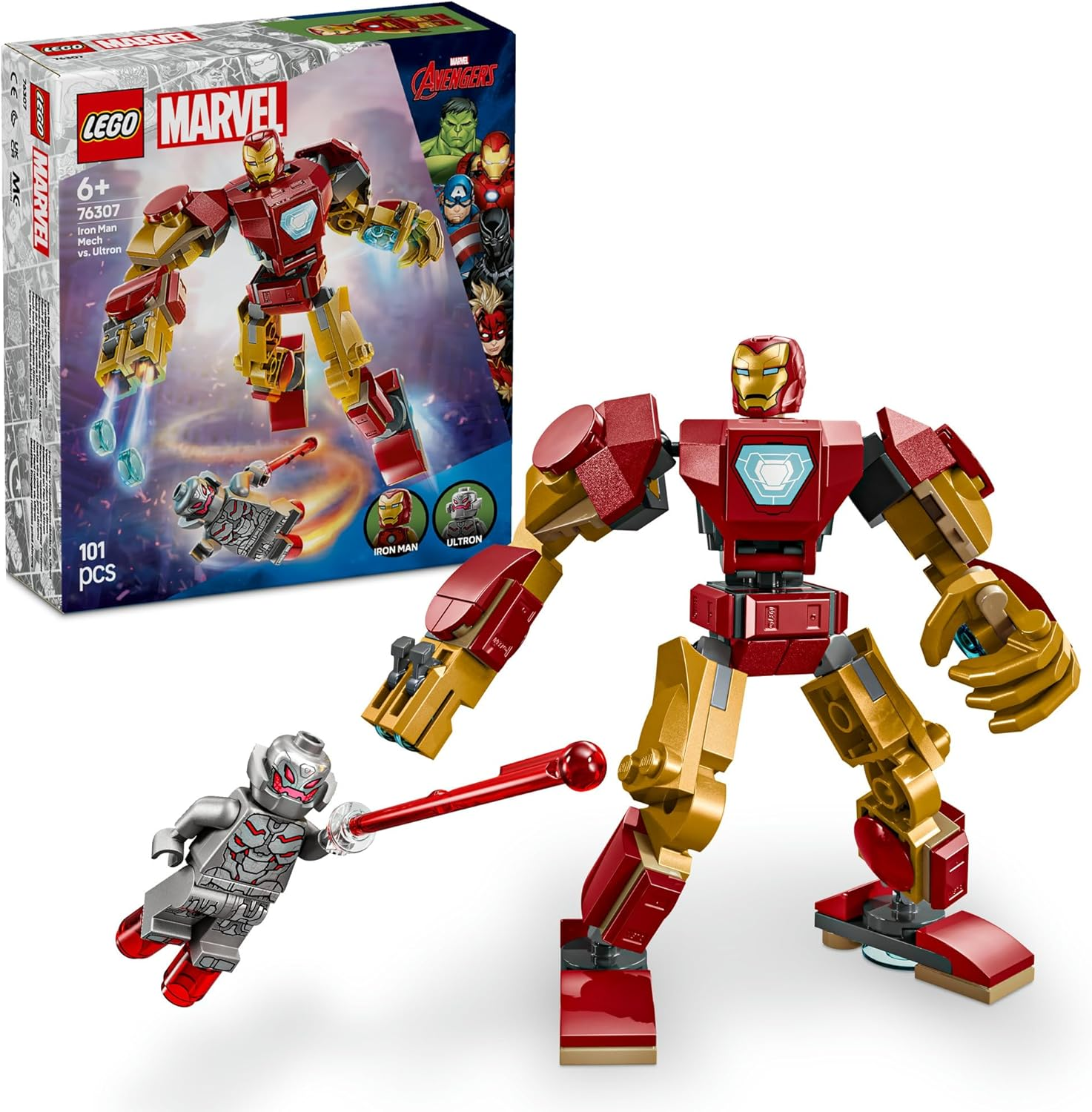 LEGO Marvel Iron Man Mech Vs. Ultron Playset, Super Hero Building Toy for 6+ Year Old Boys & Girls, Avengers Set Features a Buildable Kids Toy Mech Action Figure and 2 Minifigures 76307 image number 3