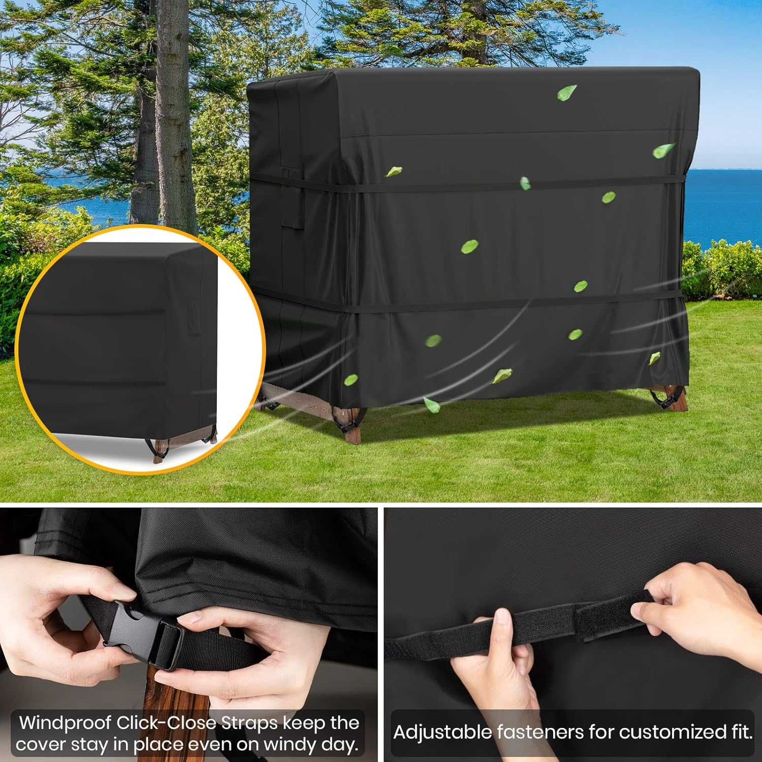 Velway Outdoor Swing Cover 3 Triple Seater Waterproof Patio Hammock Cover 87X49X70 All Weather Windproof Glider Chair Cover for Garden Furniture, Black image number 6