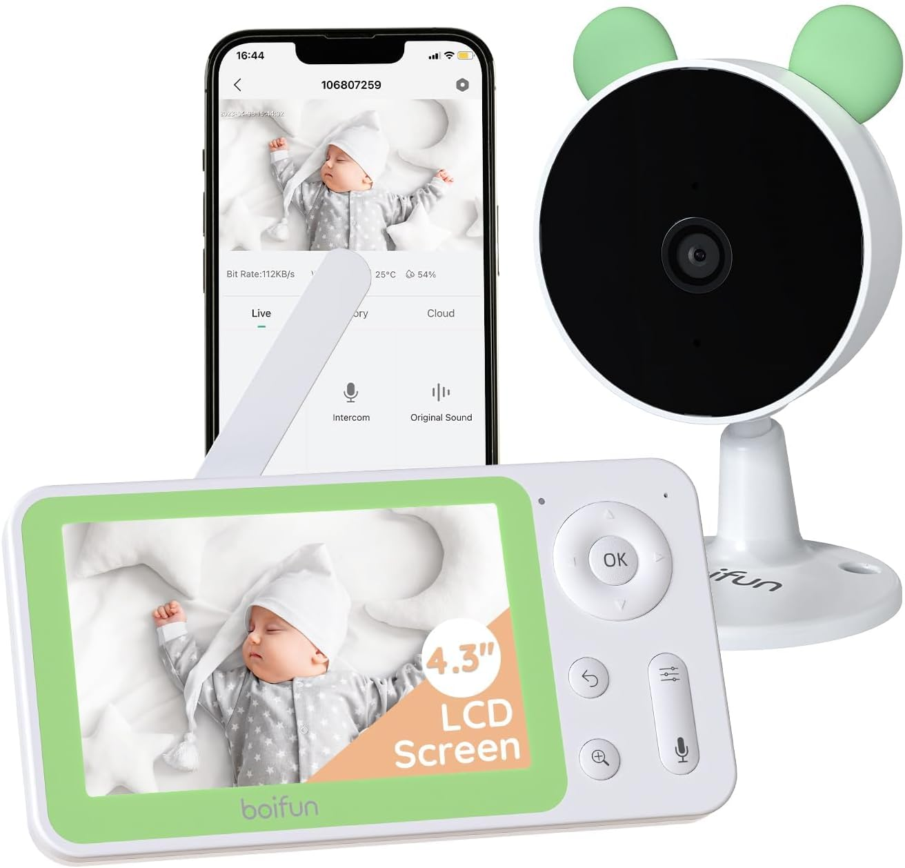 BOIFUN Video Baby Monitor with 1080P Camera, Wifi Smart Phone APP Control, Motion & Sound Detection, Invisible Night Vision, Customized Alarm Area, Two-Way Audio, 4Xzoom, Compatible for Ios/Android image number 1