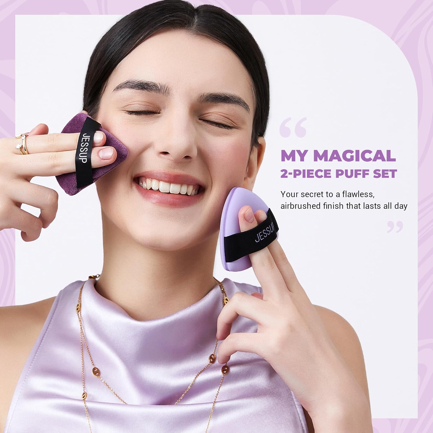 Jessup Powder Puff, 2Pcs Triangle Powder Puff Soft for Foundation Setting and Baking, Reusable, Washable, Purple SP018 image number 5