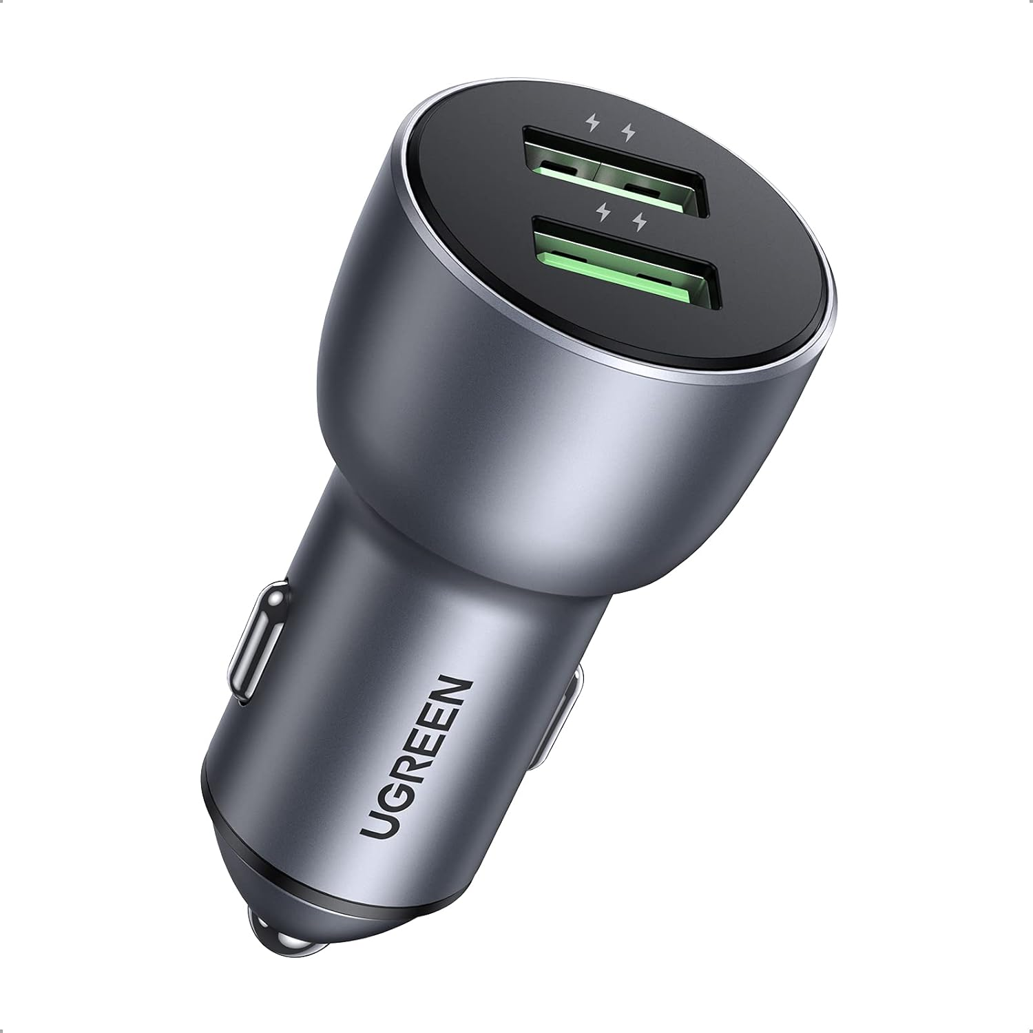 UGREEN 36W Dual USB Car Charger Fast Charging, QC3.0 18W Cigarette Lighter Adapter, Aluminum Alloy, Space Grey, Compatible with Iphone 17/16/15/14/13, Galaxy S25/S24, Pixel 10/9, Ipad image number 1