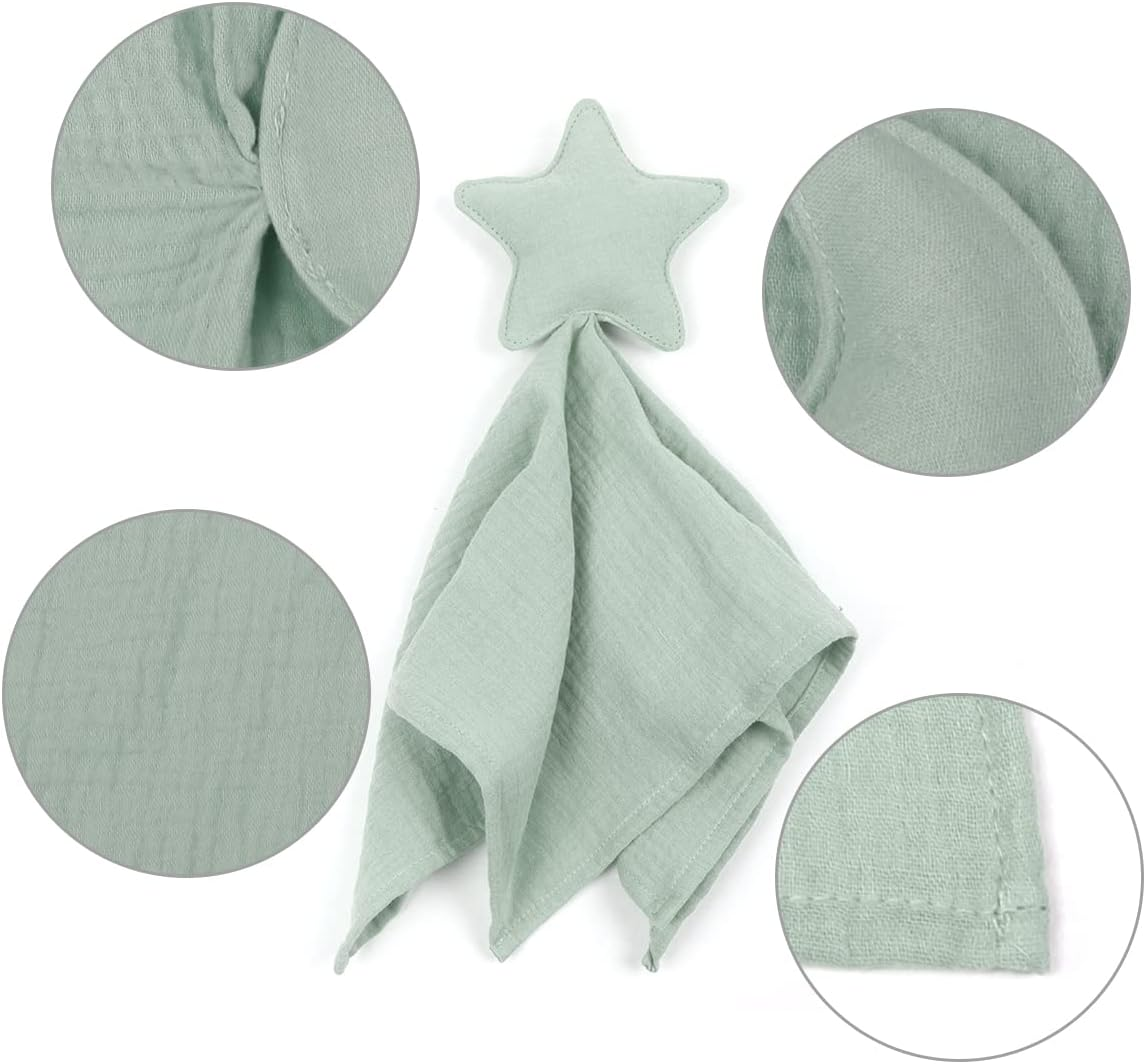 Stars and Moon Soft Security Blanket Lovey Gifts for Newborn Boys and Girls Muslin Swaddle (Bean Green) image number 1