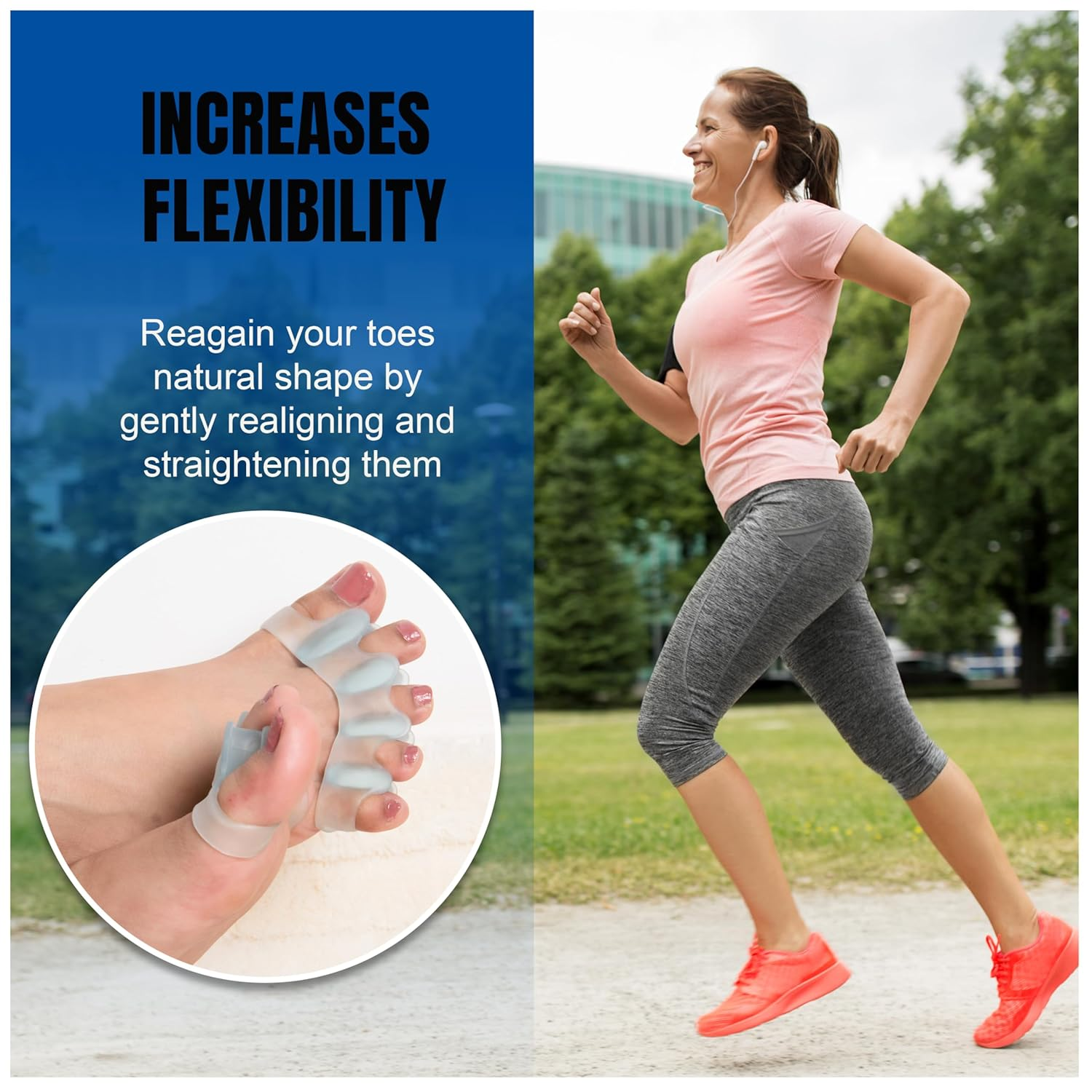 Wonder Care [ 2 Pcs] Silicone Toe Separator for Feet Gel Toe Pads Toe Big Toe Corrector Bunion Toe Straightener Yoga Toe Stretcher Hammer Toe Bunion Blue [Pair of 1] - 6, White image number 2